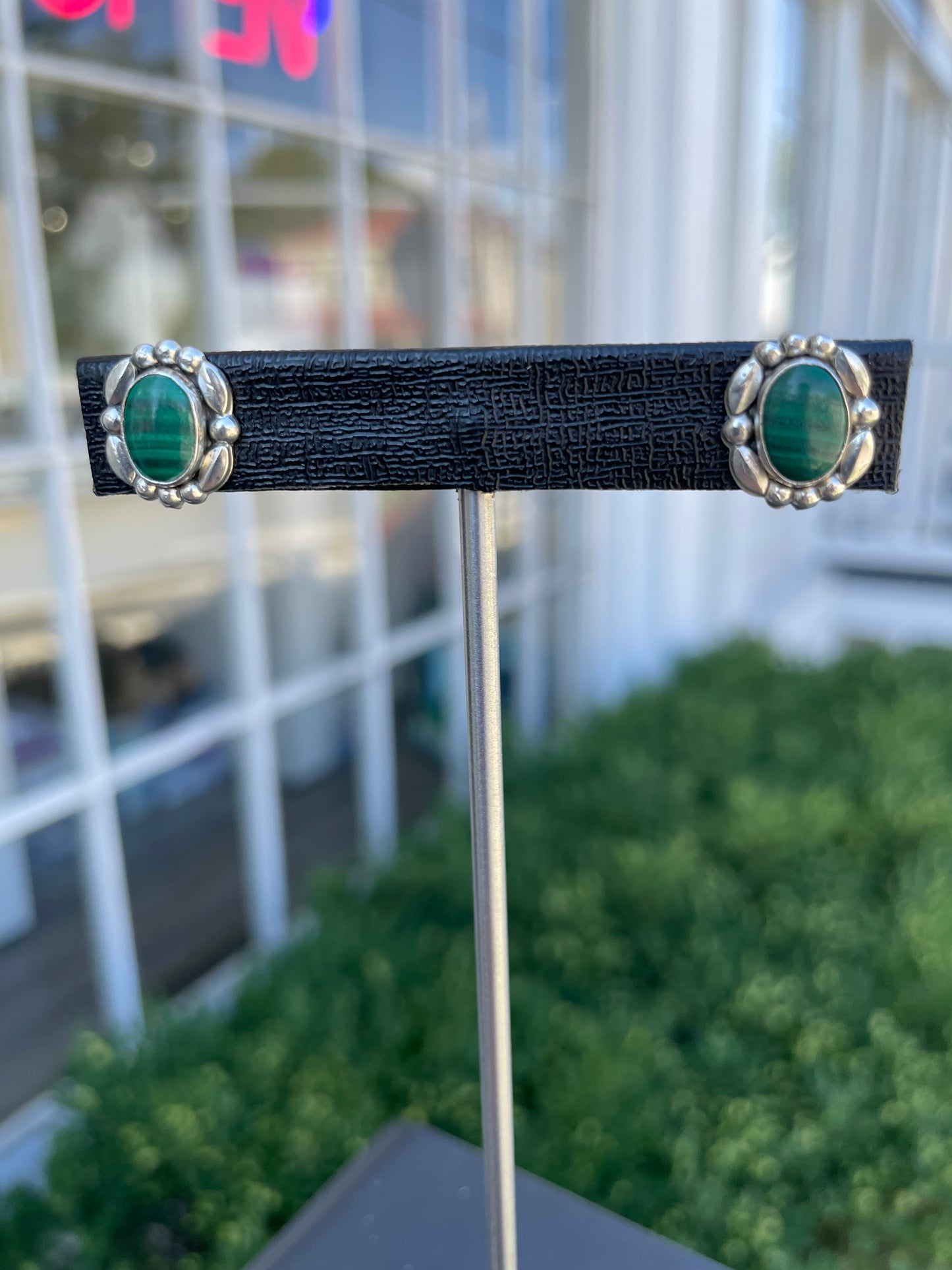 925 Sterling Silver Navajo Tribal Malachite Stud Earrings