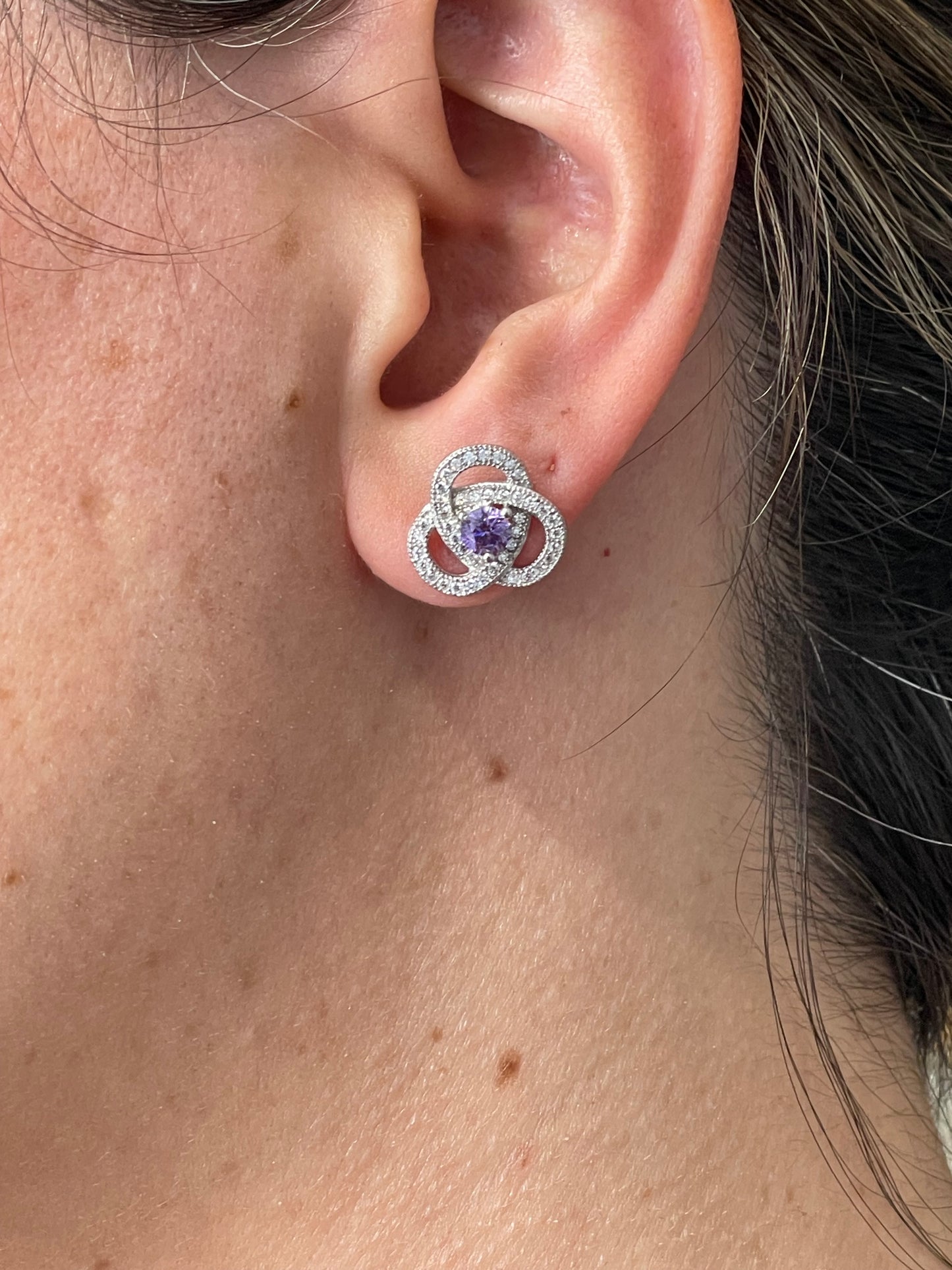 925 Sterling Silver Synthetic Amethyst Celtic Knot Stud Earrings