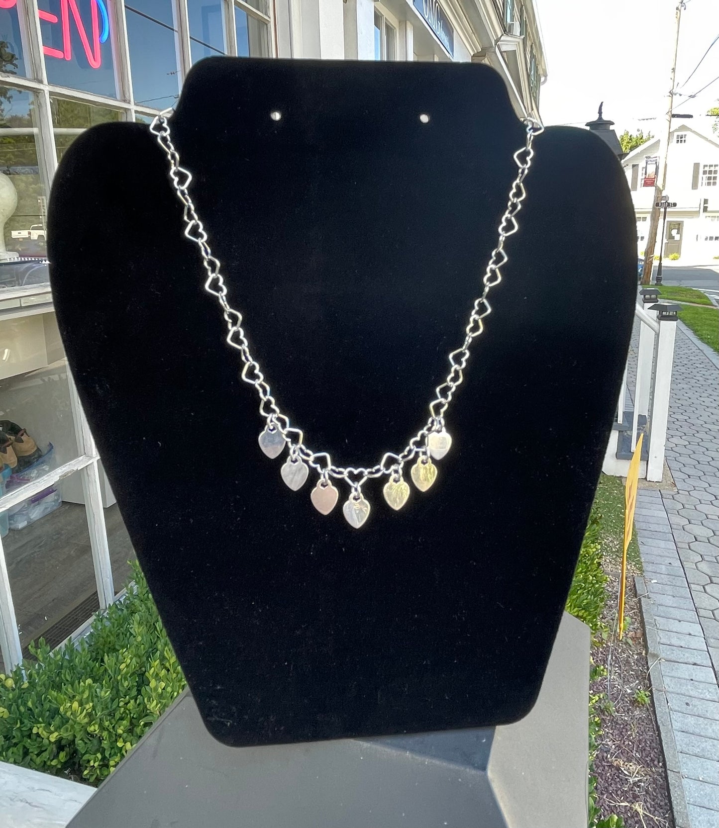 925 Sterling Silver Signet Heart Link Necklace 16"