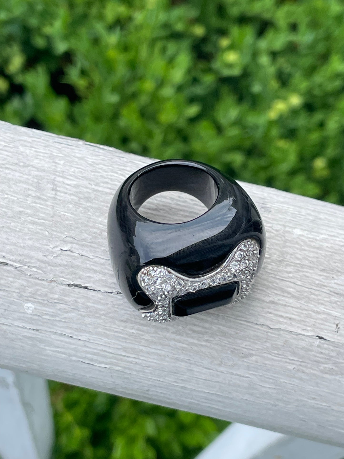 925 Sterling Silver Large Full Black Onyx Ring