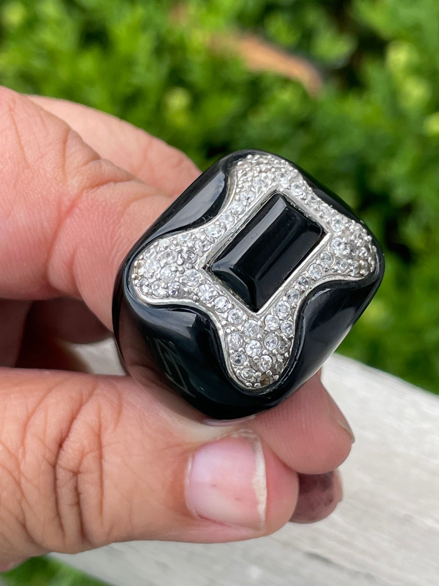 925 Sterling Silver Large Full Black Onyx Ring
