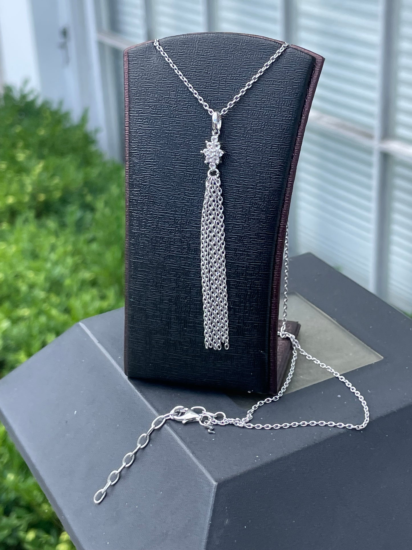 925 Sterling Silver "Star Spangled" Chain Link Multi-Stranded Cz Necklace