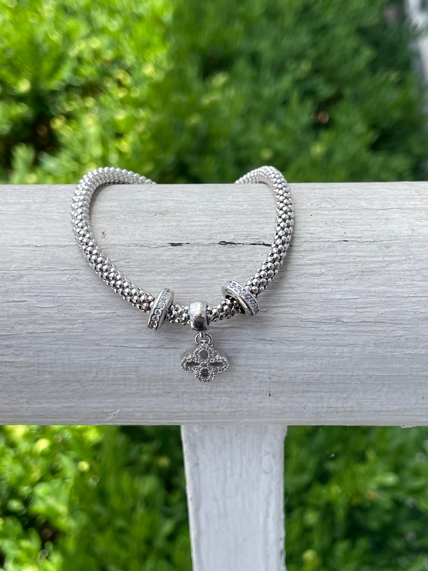 925 Sterling Silver Popcorn Link Bracelet (3 charm) gift set