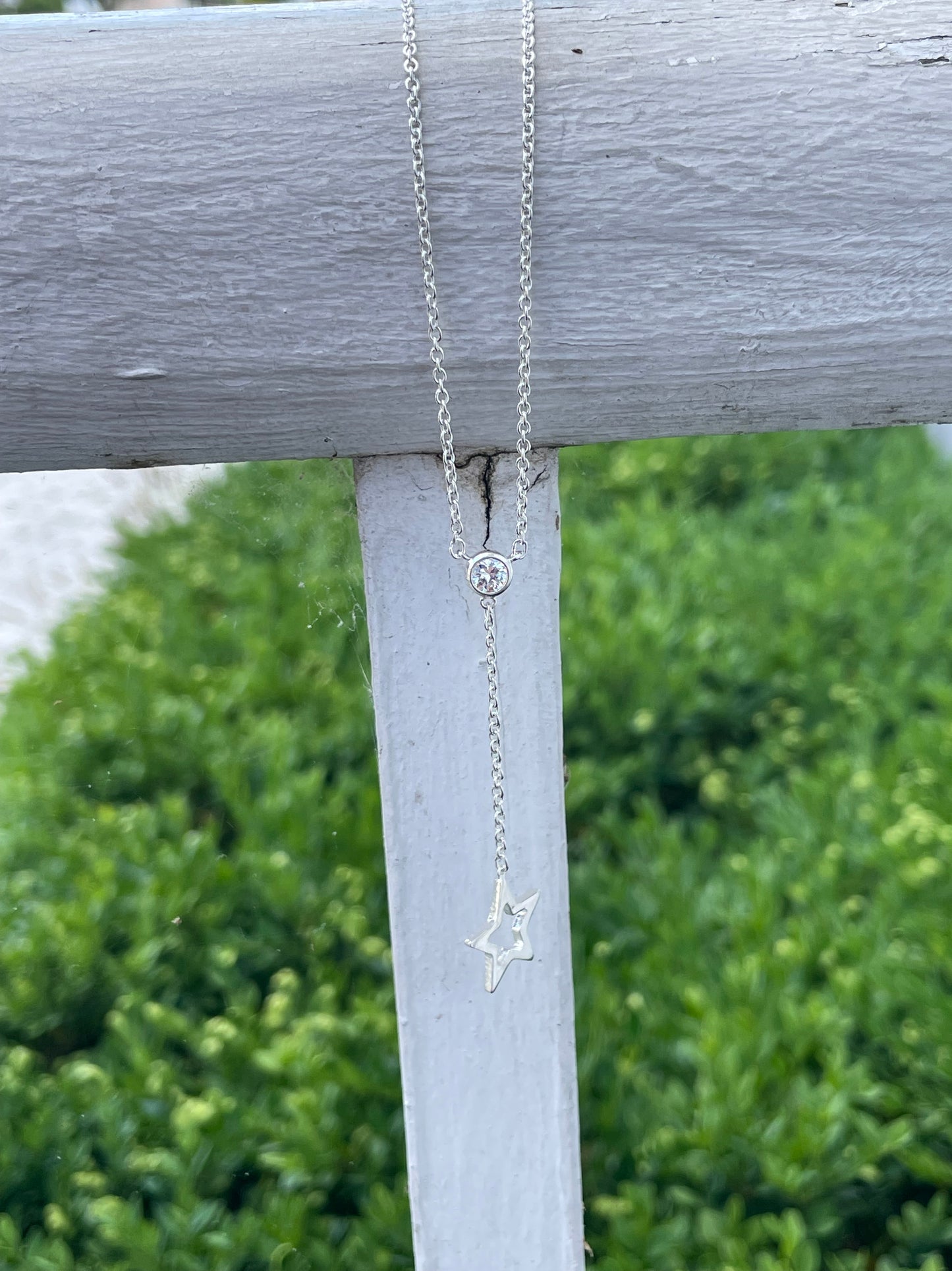 925 Sterling Silver "Shooting Star" Bezel Set Cz Necklace