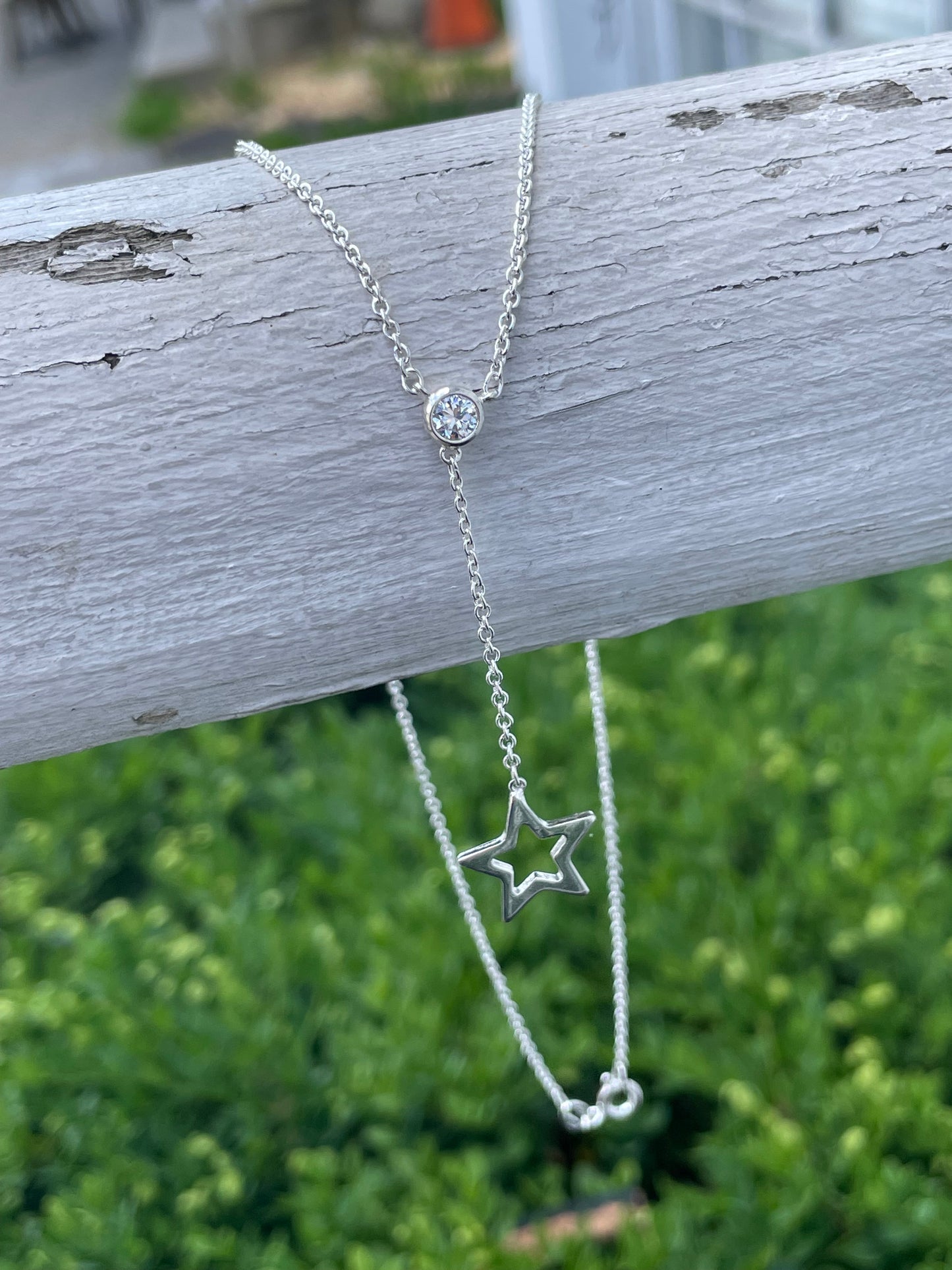 925 Sterling Silver "Shooting Star" Bezel Set Cz Necklace