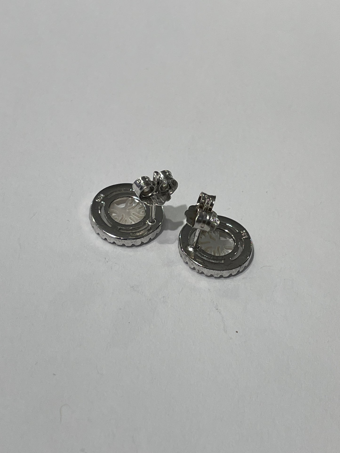 925 Sterling Silver Mother of Pearl Family Tree Cz Halo Earring Studs