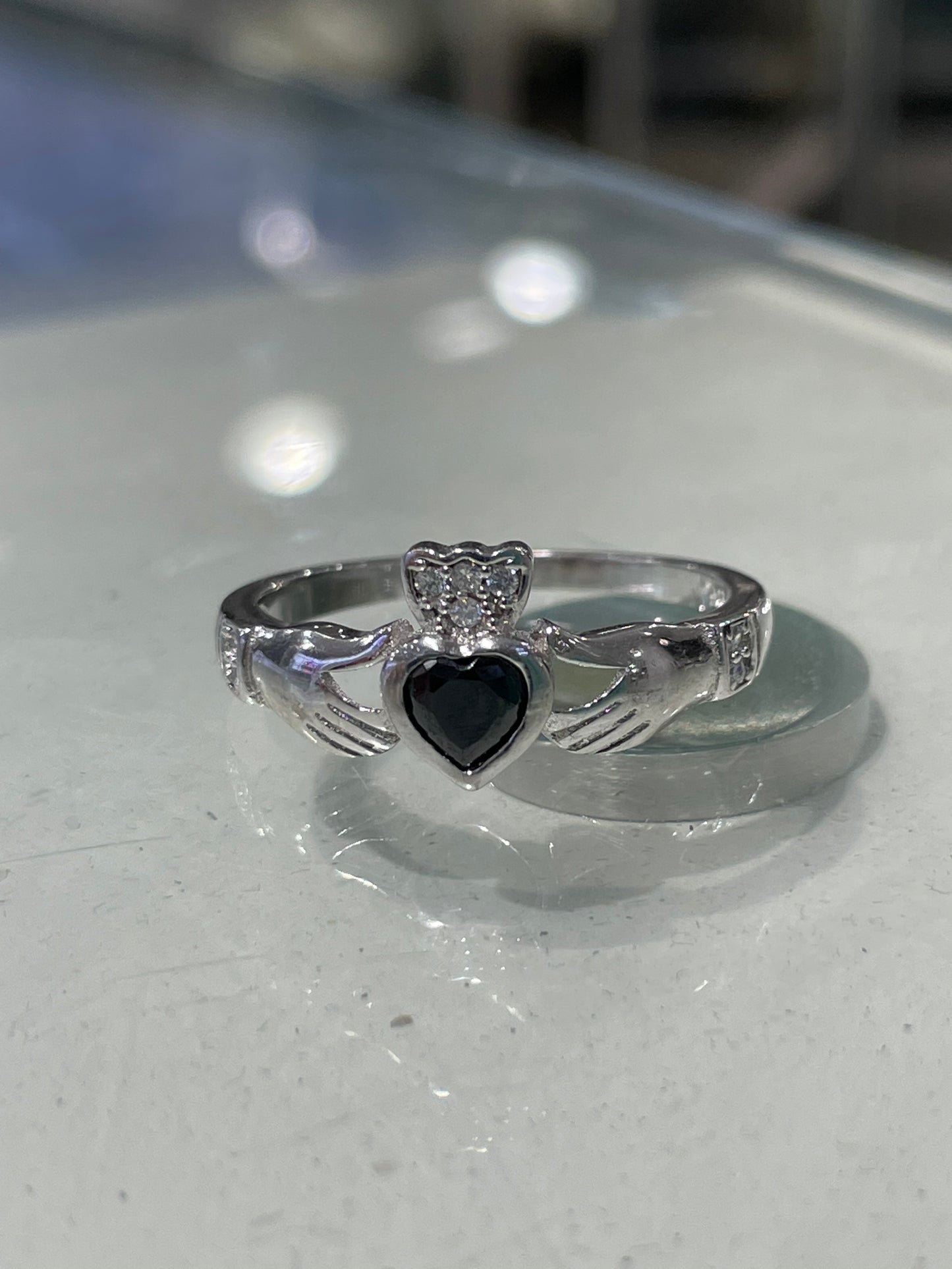 925 Sterling Silver Black Zirconia Irish Claddagh Ring