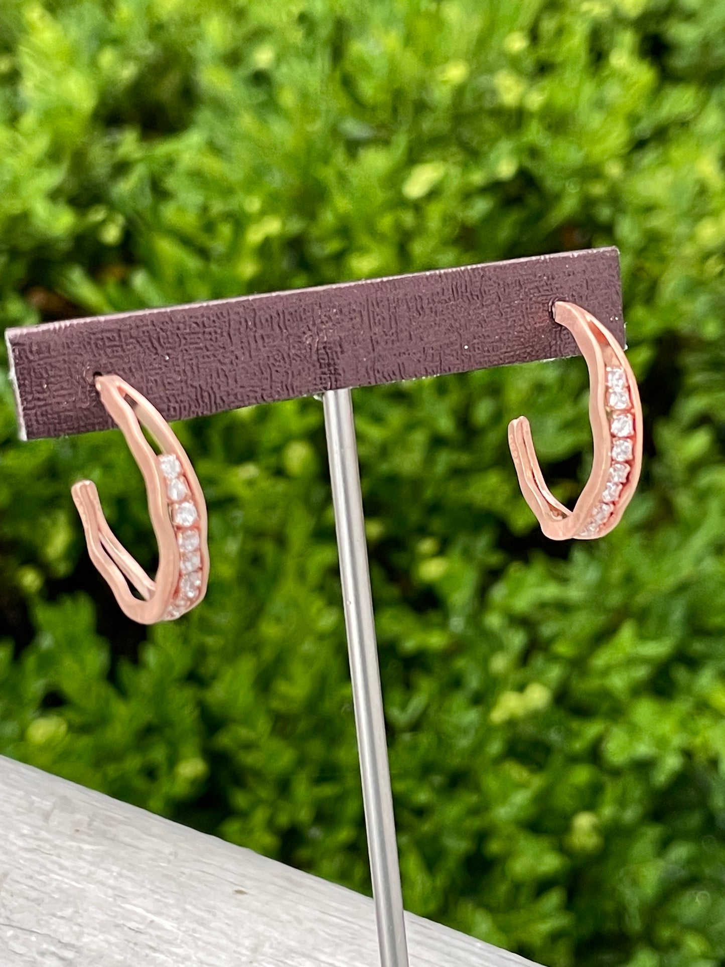 925 Sterling Silver Rose Vermeil Cz 3/4 Hoop Earrings