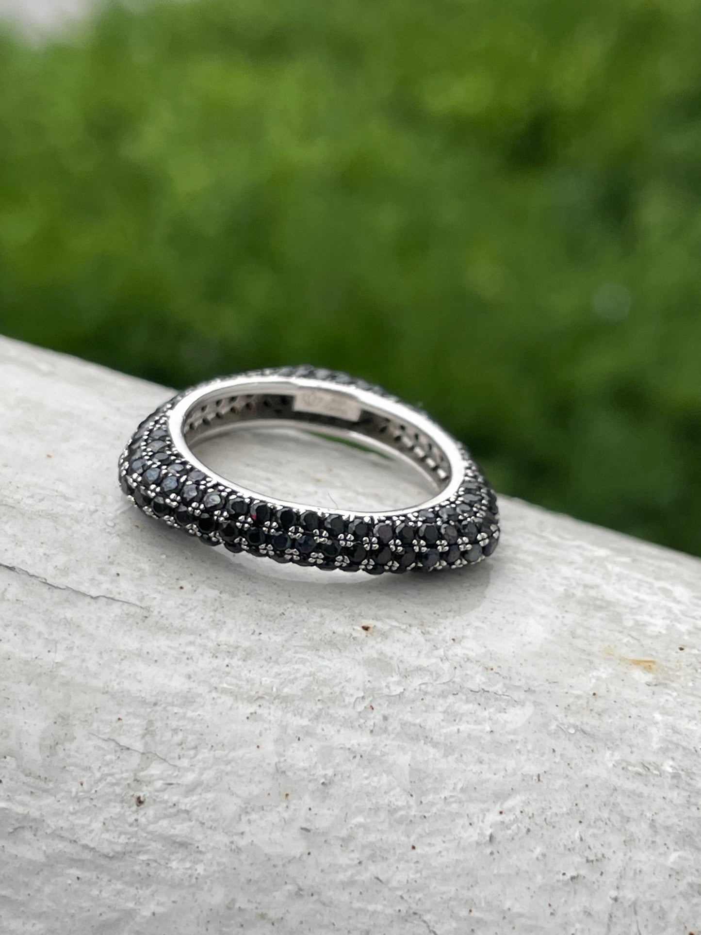 925 Sterling Silver Triplo Black Zirconia Eternity Band Ring Sz 6