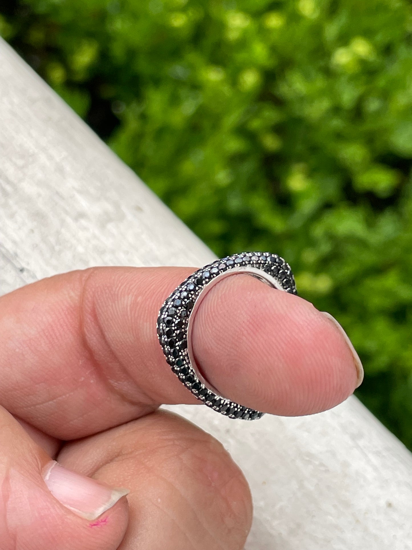 925 Sterling Silver Triplo Black Zirconia Eternity Band Ring Sz 6