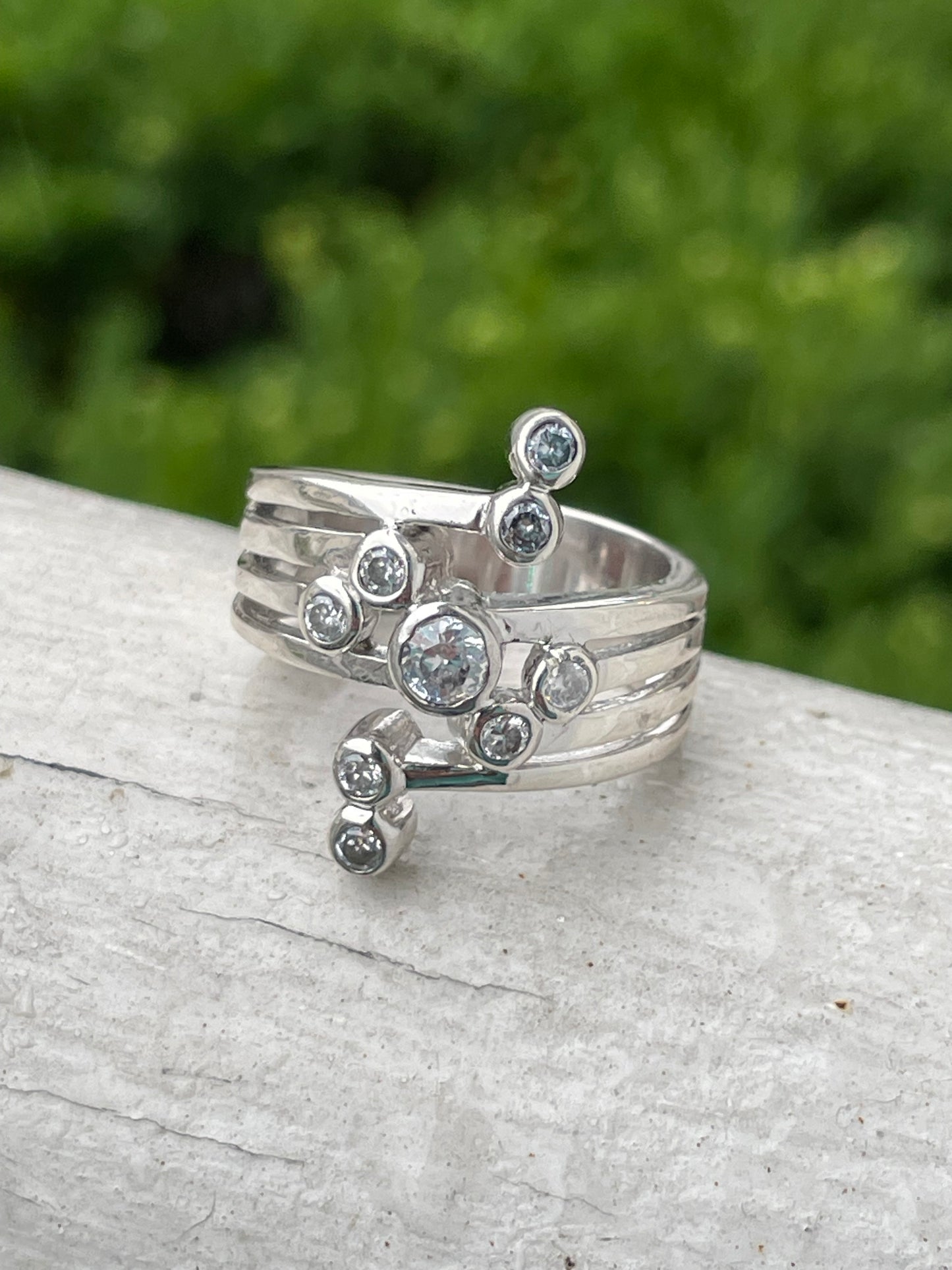 925 Sterling Silver "Celestial Allignment" Cubic Zirconia Ring Sz 8