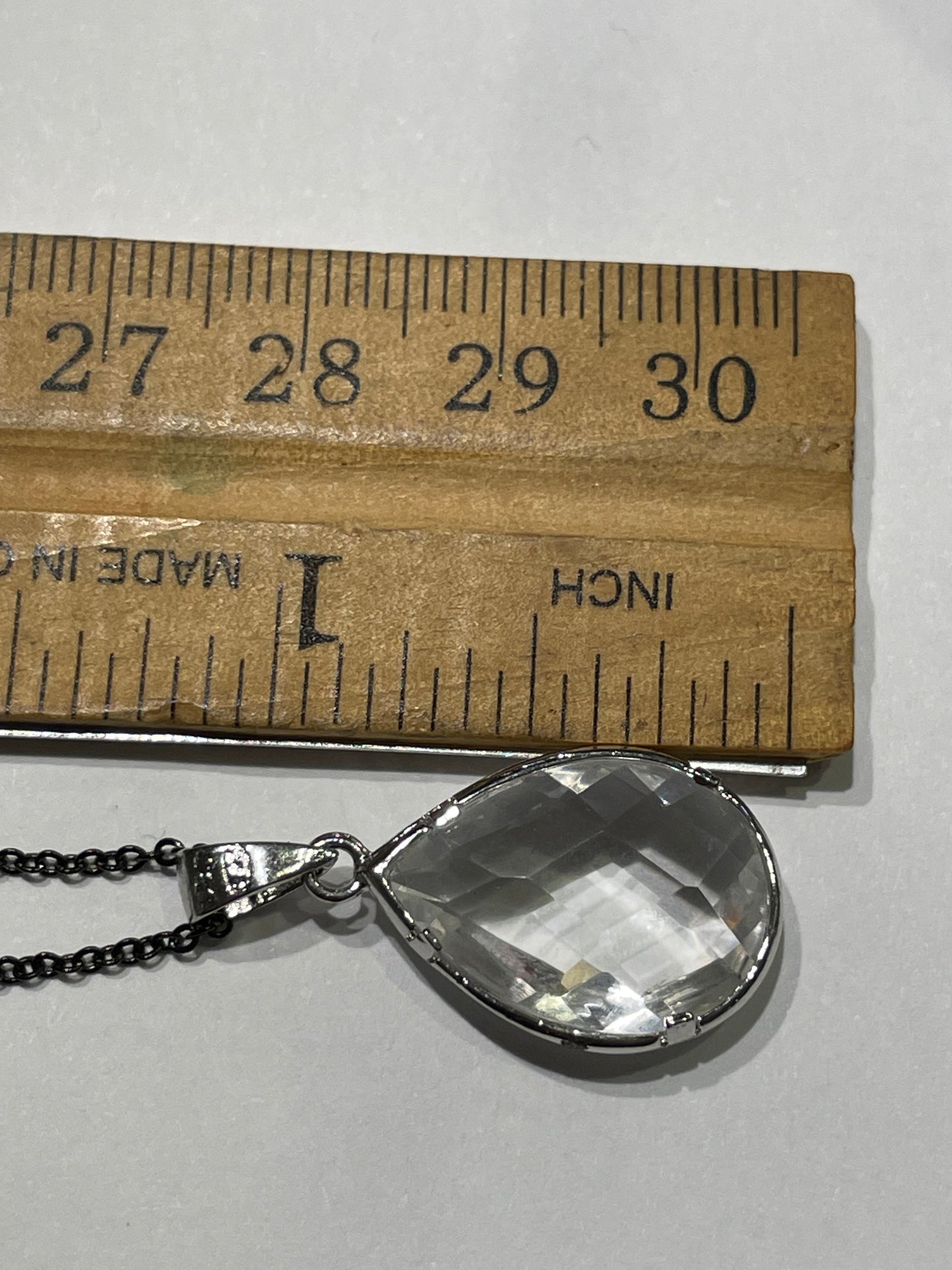 925 Sterling Silver Clear Crystal Teardrop w/ Oxidized Necklace