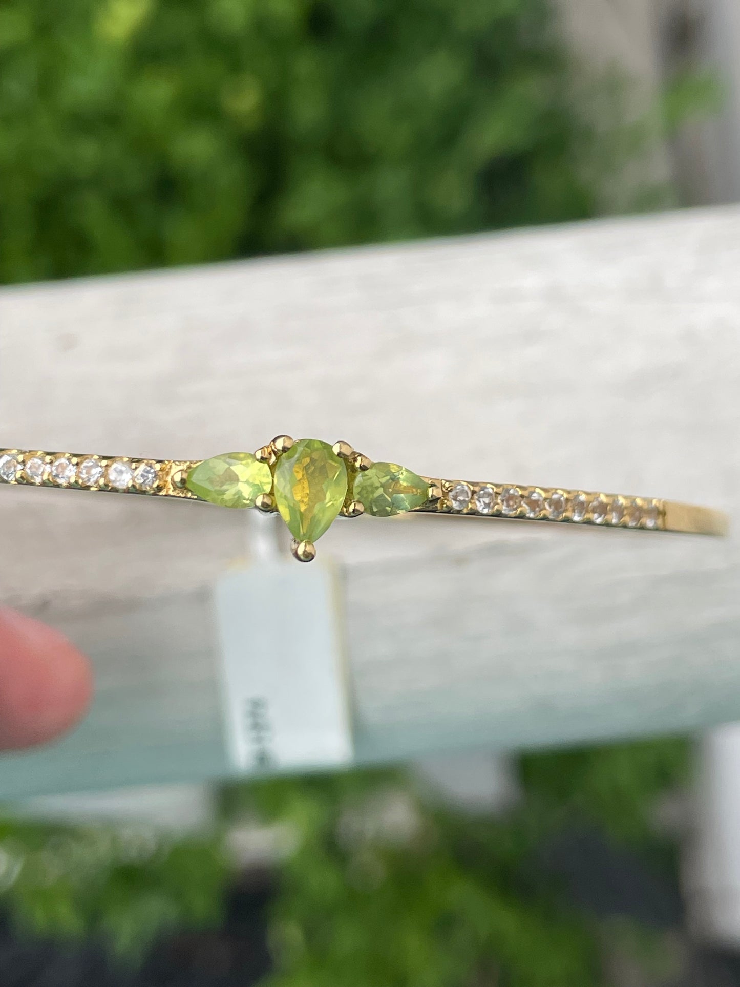 Designer Vera Wang 925 Vermeil Peidot & White Topaz Bangle Bracelet