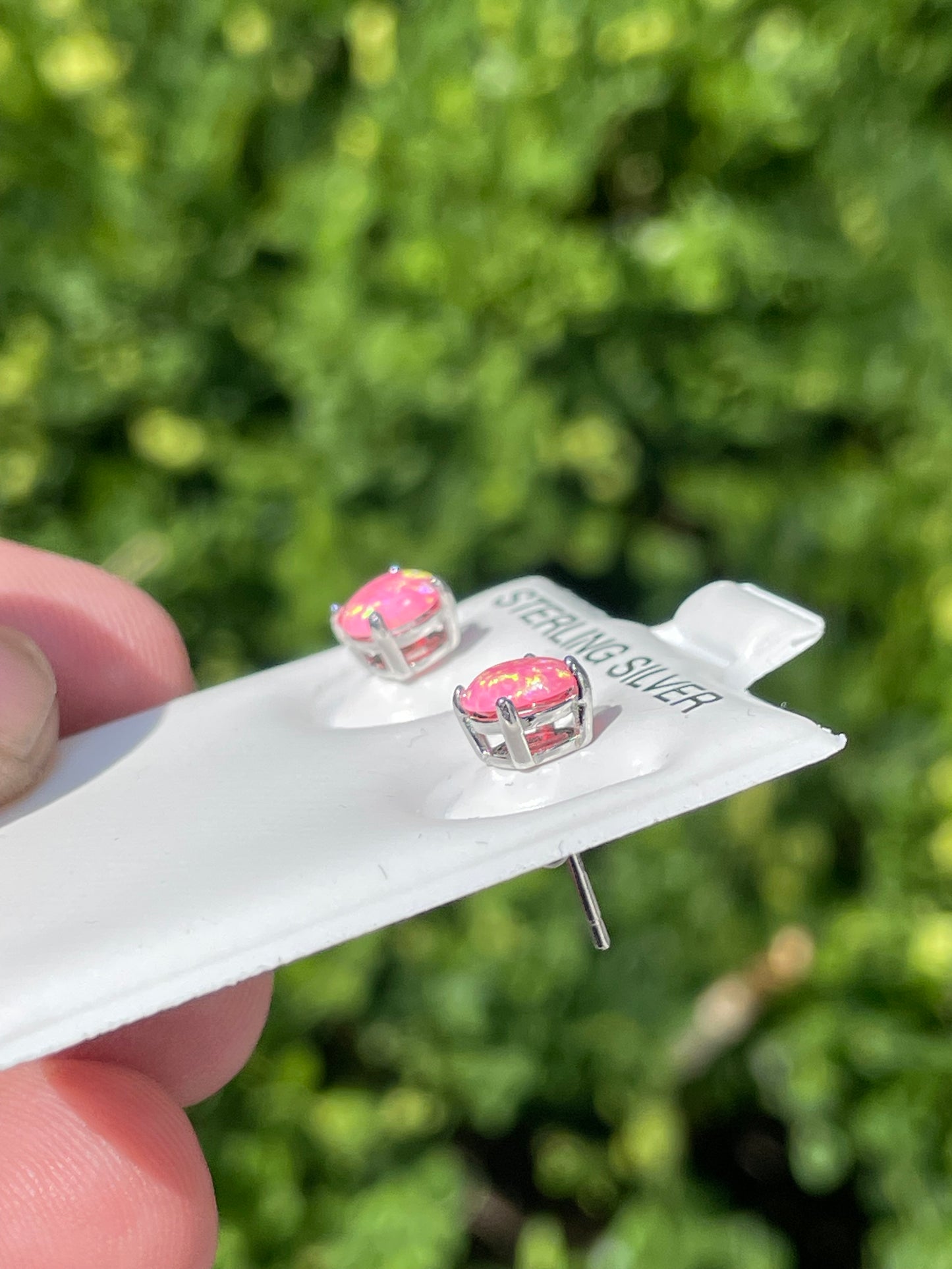 925 Sterling Silver Pink Fire Opal Stud Earrings