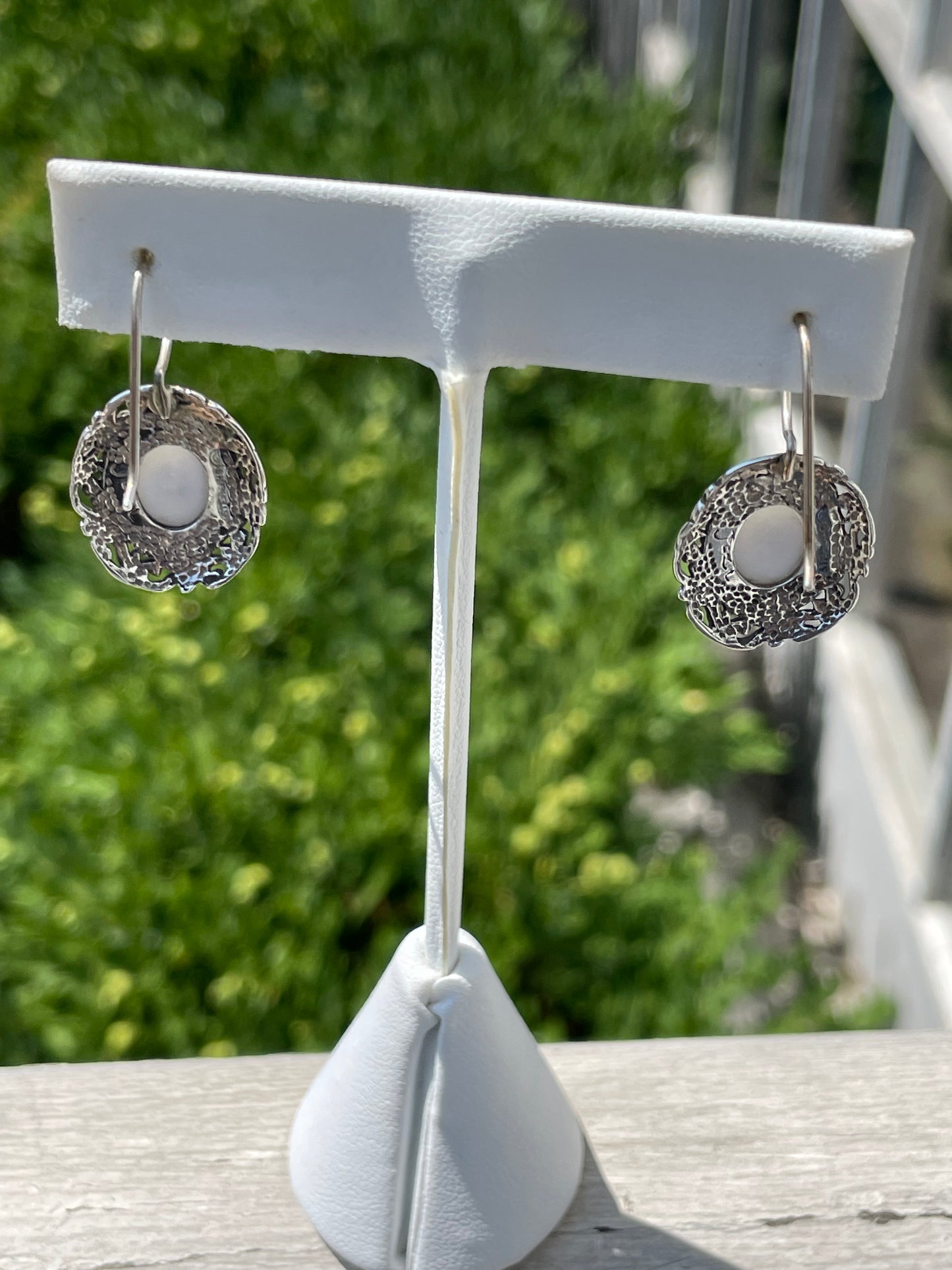 925 Sterling Silver Shell Cameo Tea Party Image Dangle Earrings