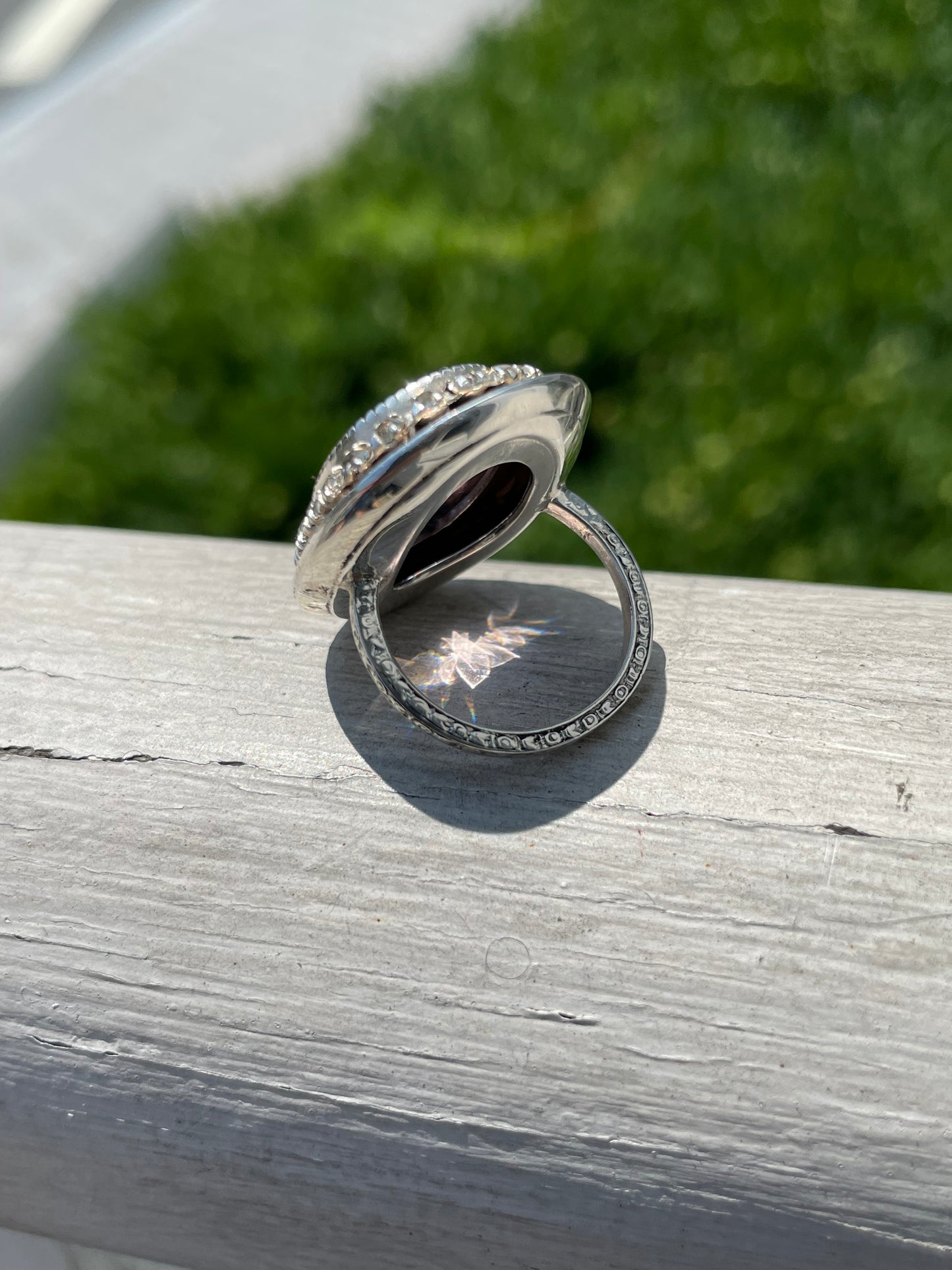 925 Sterling Silver Antique Amethyst & White Topaz Statement Ring