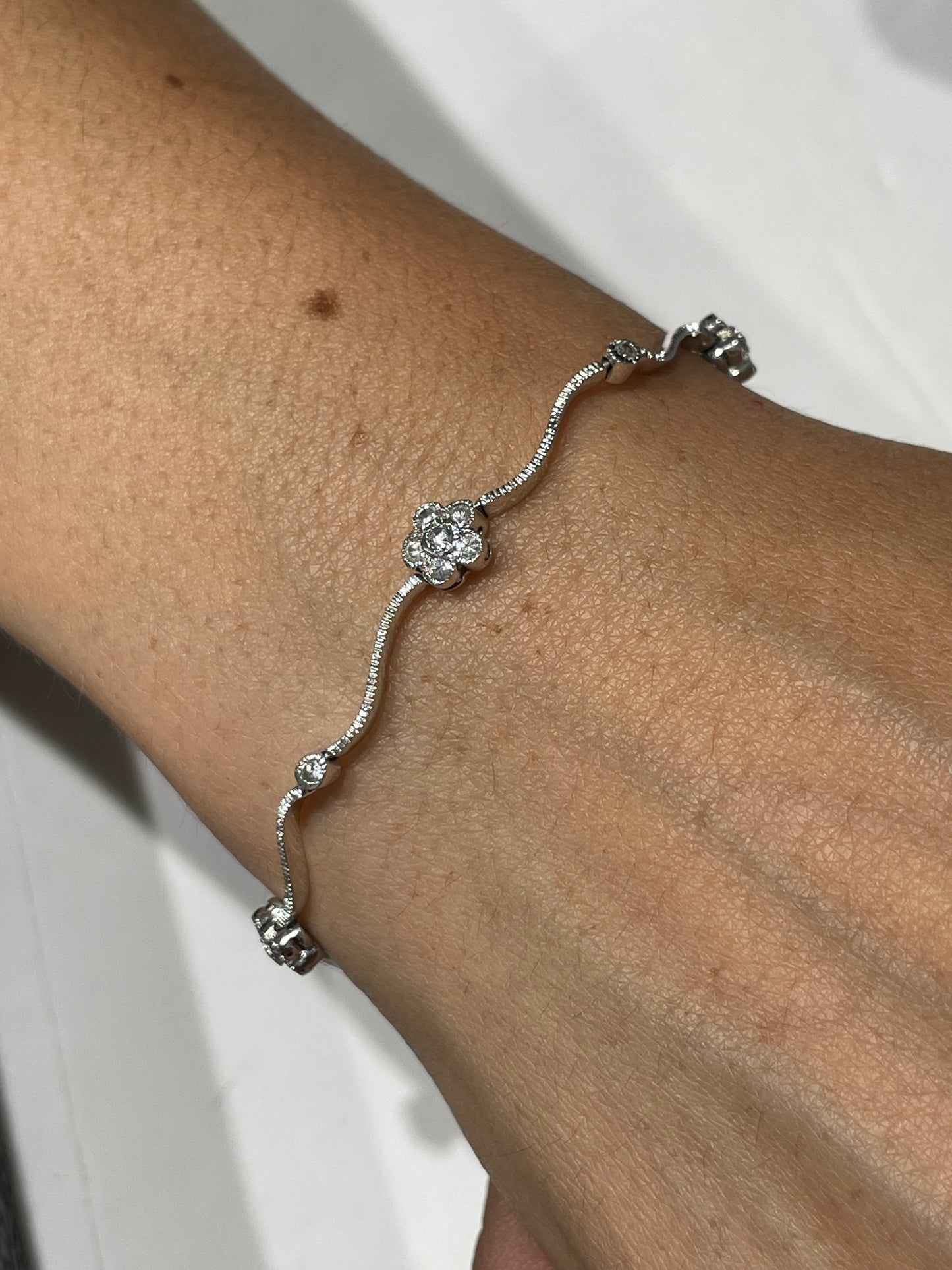 925 Sterling Silver Cz Flower Bracelet