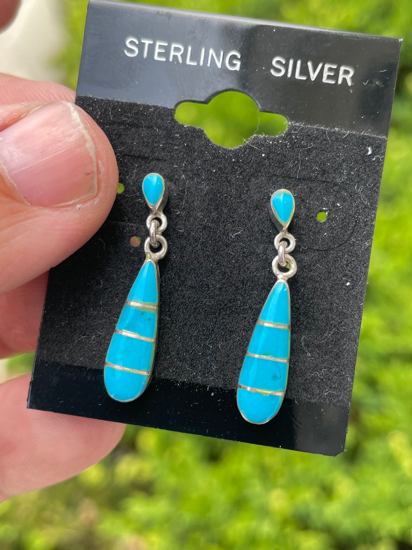 925 Sterling Silver Easter Blue Turquoise Zuni Tribe Earrings
