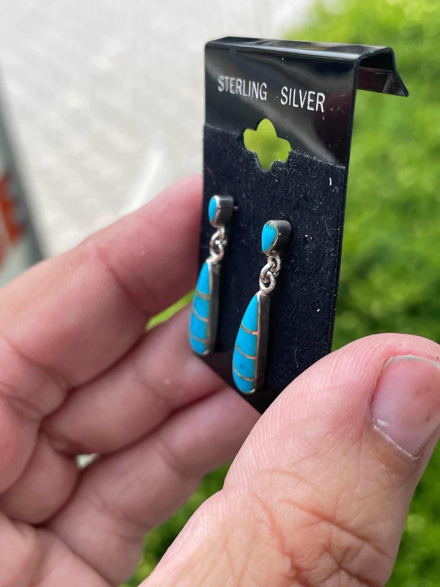 925 Sterling Silver Easter Blue Turquoise Zuni Tribe Earrings
