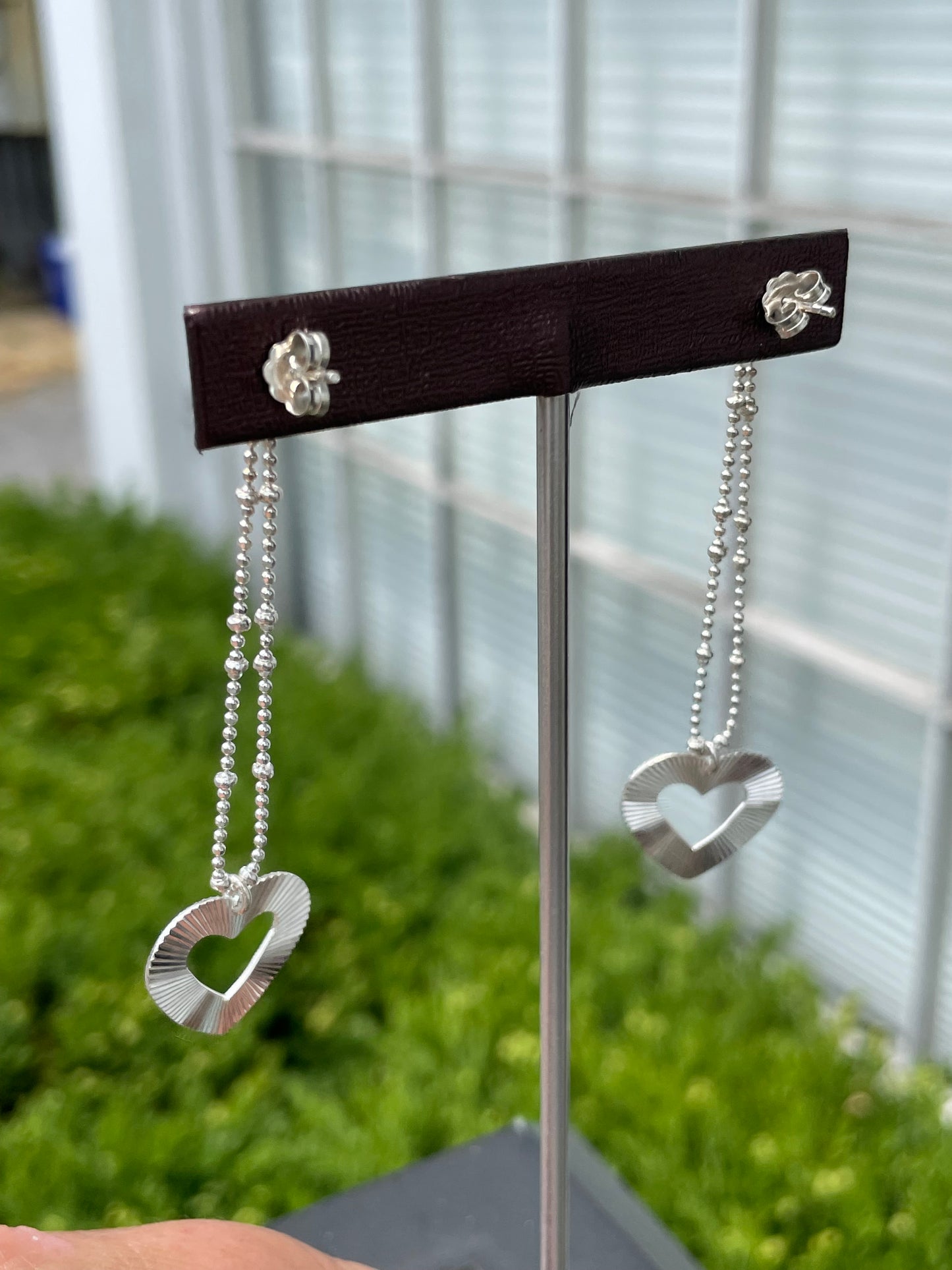 925 Sterling Silver Open Heart Prism Cut Dangle Earrings