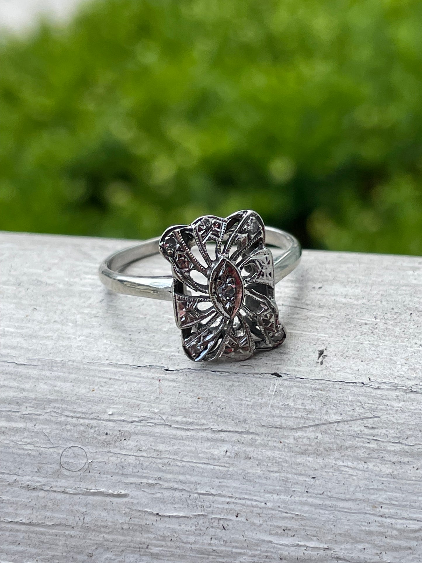 Vintage 14K White Gold Diamond Cocktail Ring