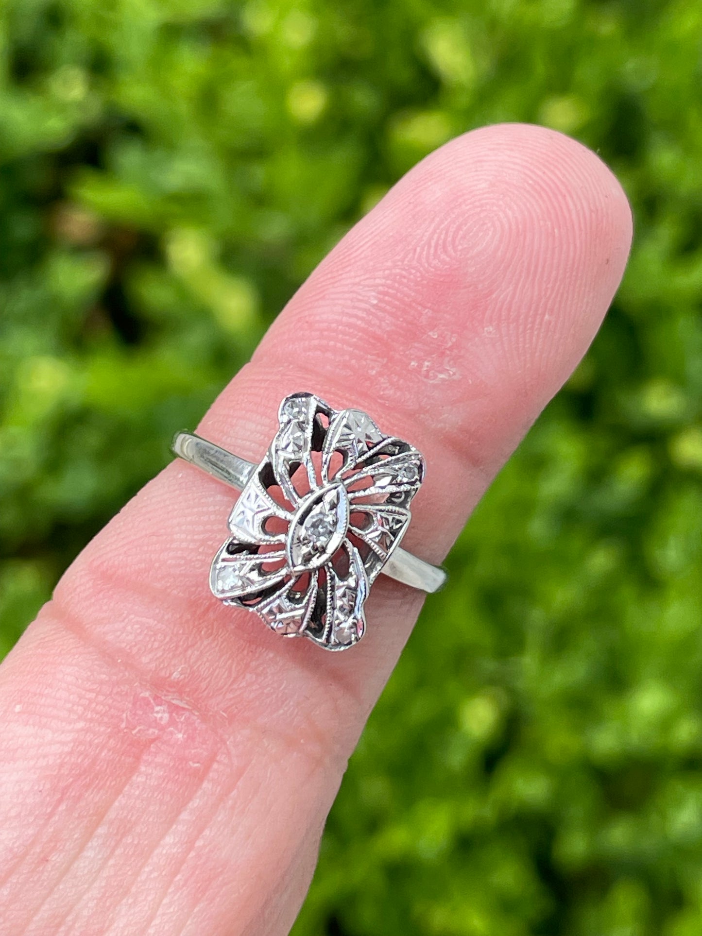 Vintage 14K White Gold Diamond Cocktail Ring