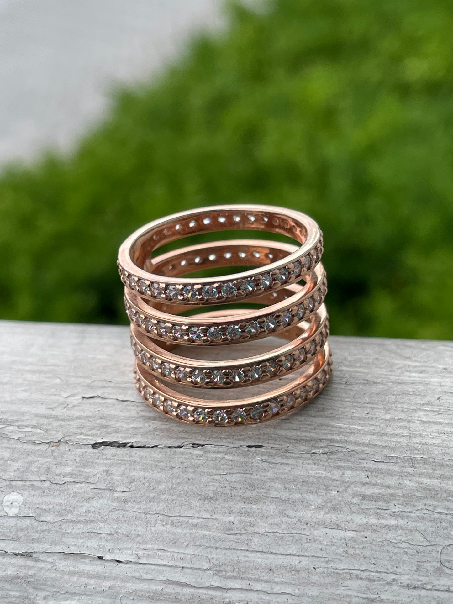 925 Sterling Silver Rose Vermeil Quadruple Row Band Ring