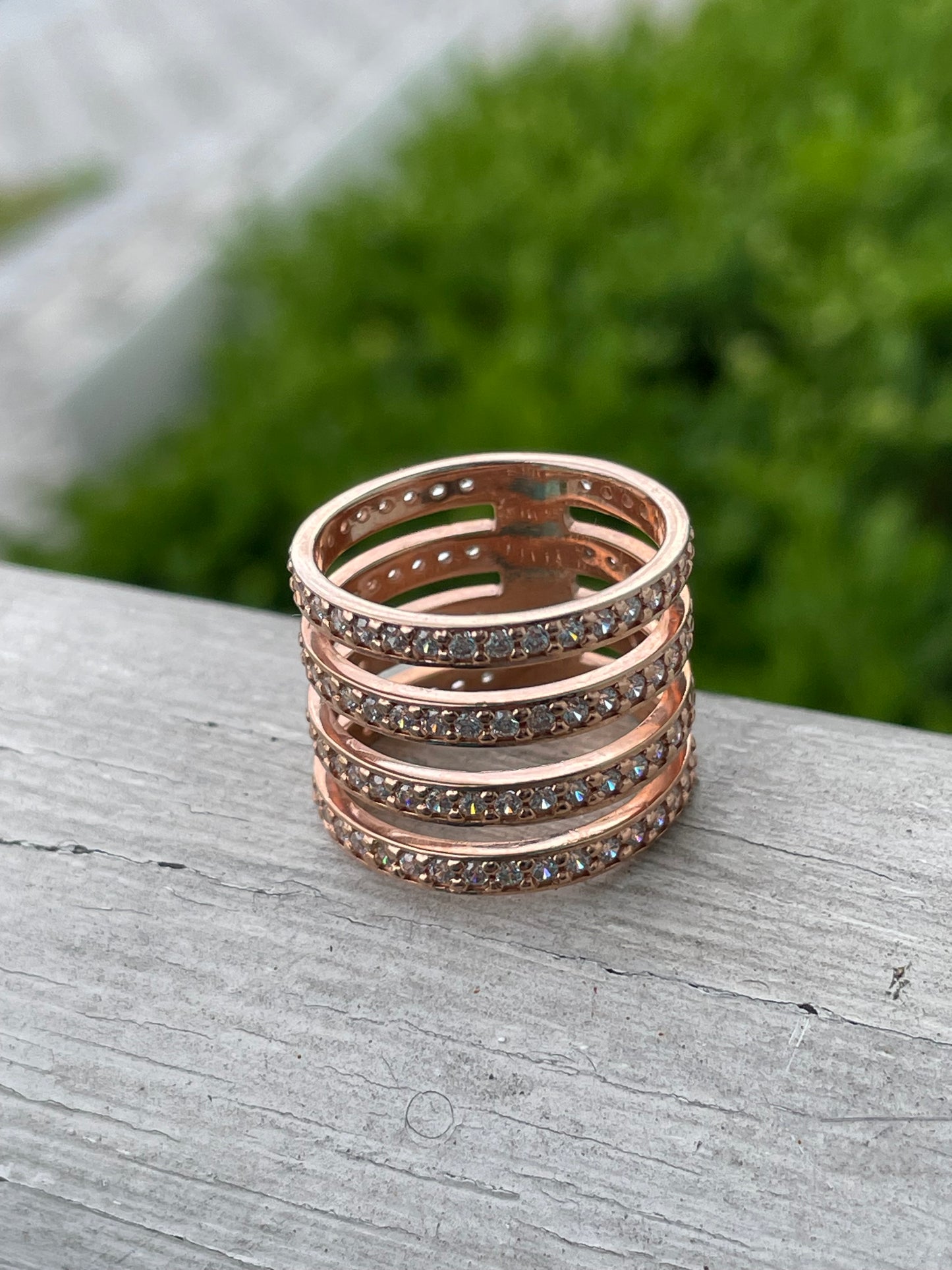 925 Sterling Silver Rose Vermeil Quadruple Row Band Ring