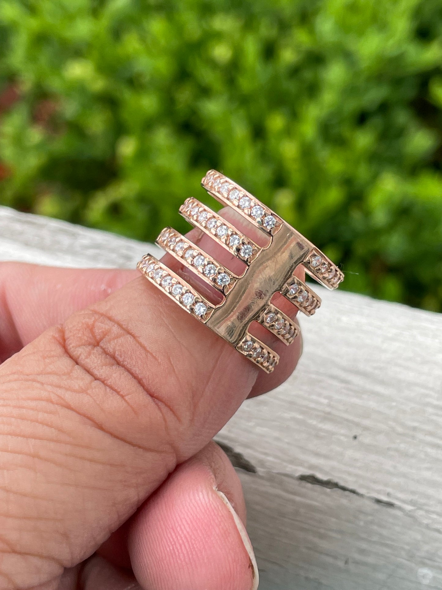 925 Sterling Silver Rose Vermeil Quadruple Row Band Ring