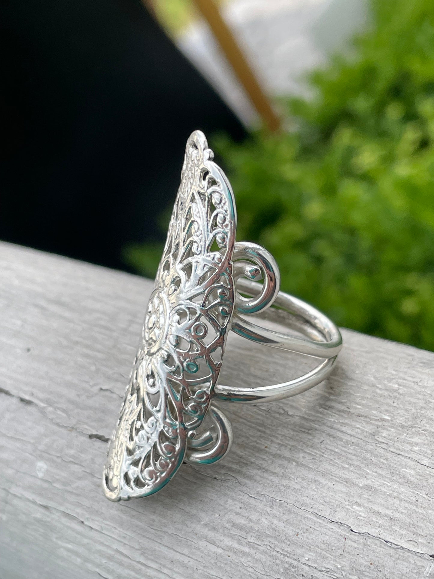 925 Sterling Silver Openwork Large Shield Ring.