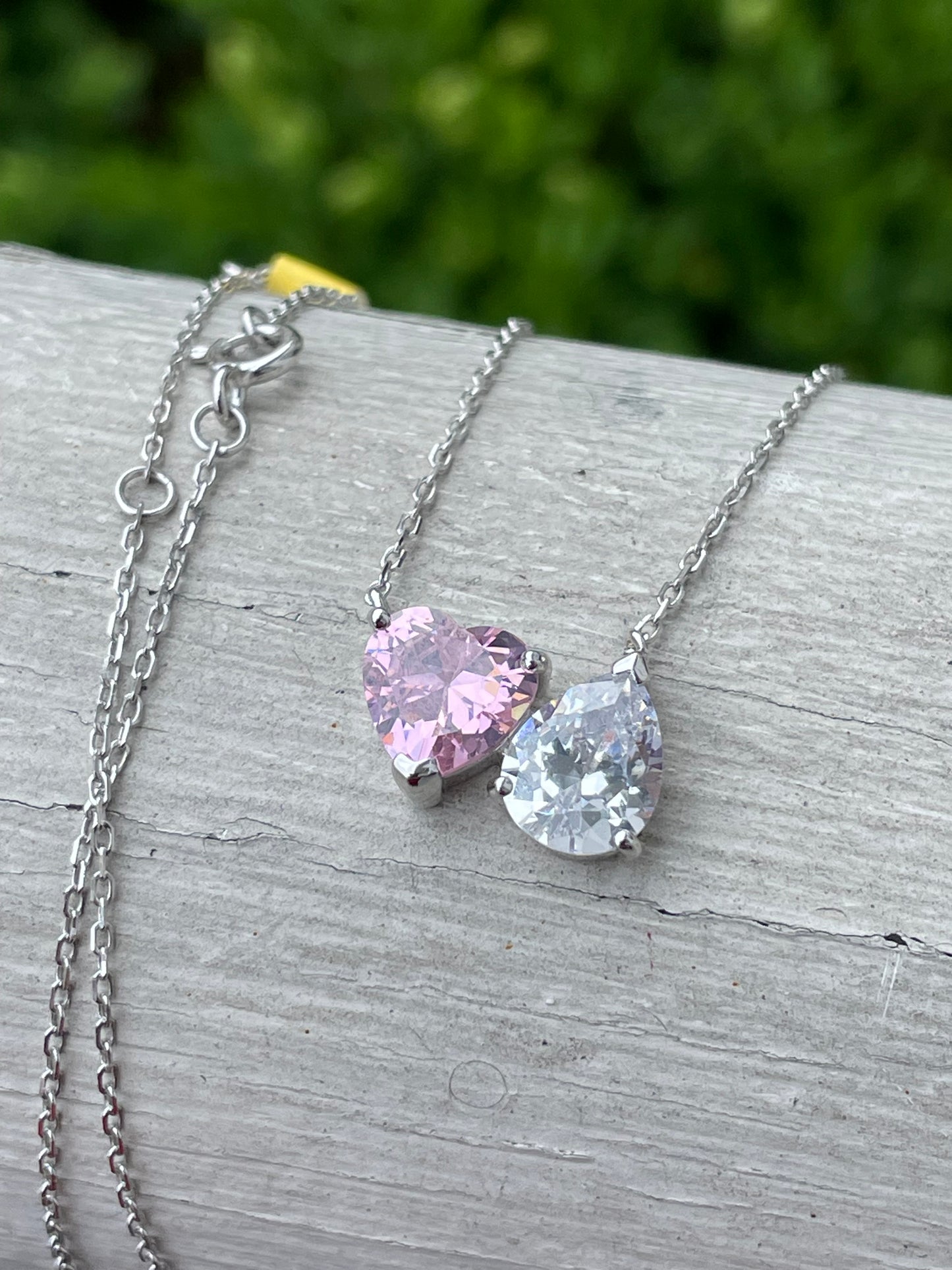 925 Sterling Silver "Two of a Kind" Pink & Clear Zirconia Necklace