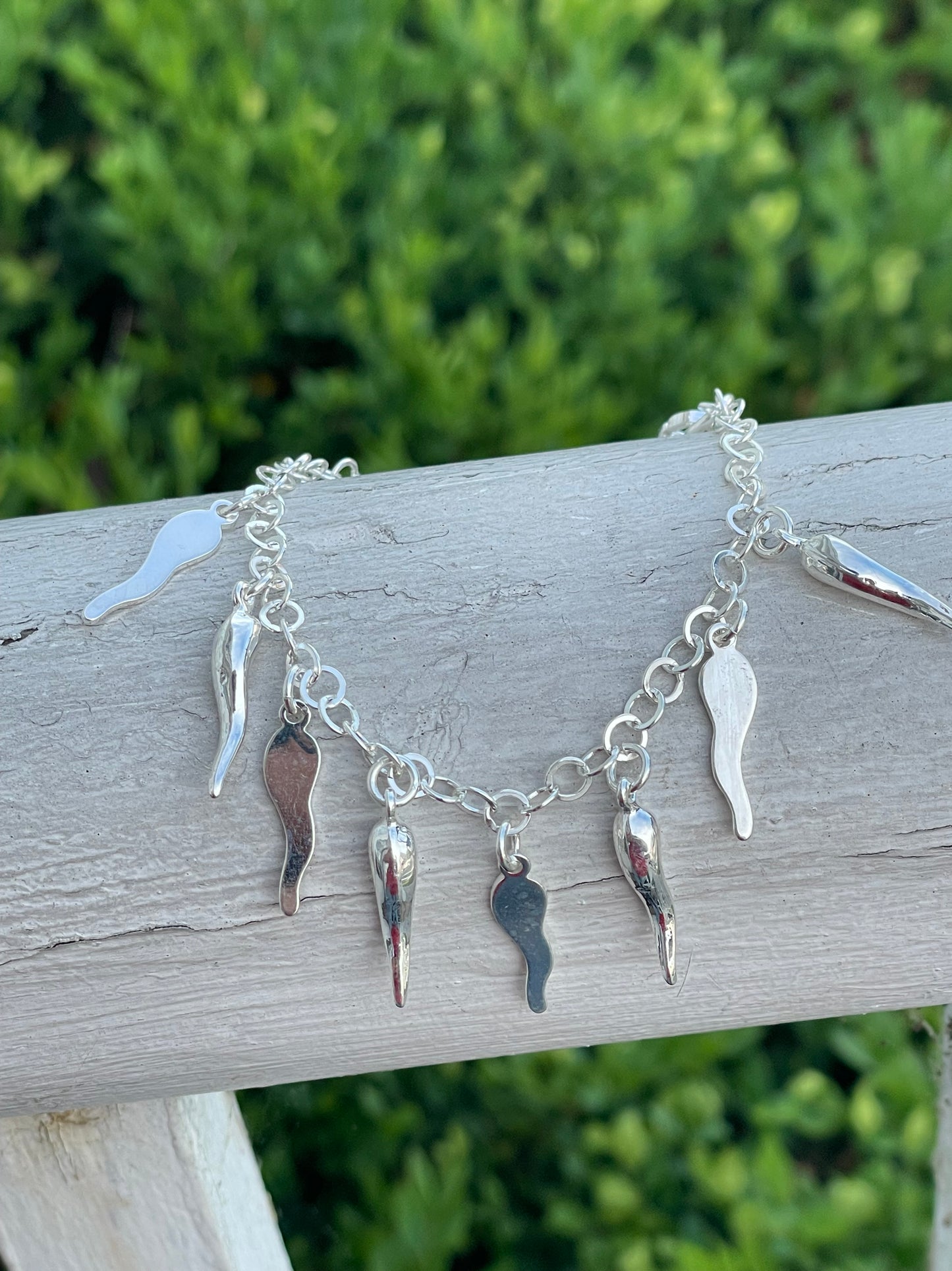 925 Sterling Silver Italian Horn Charm Bracelet
