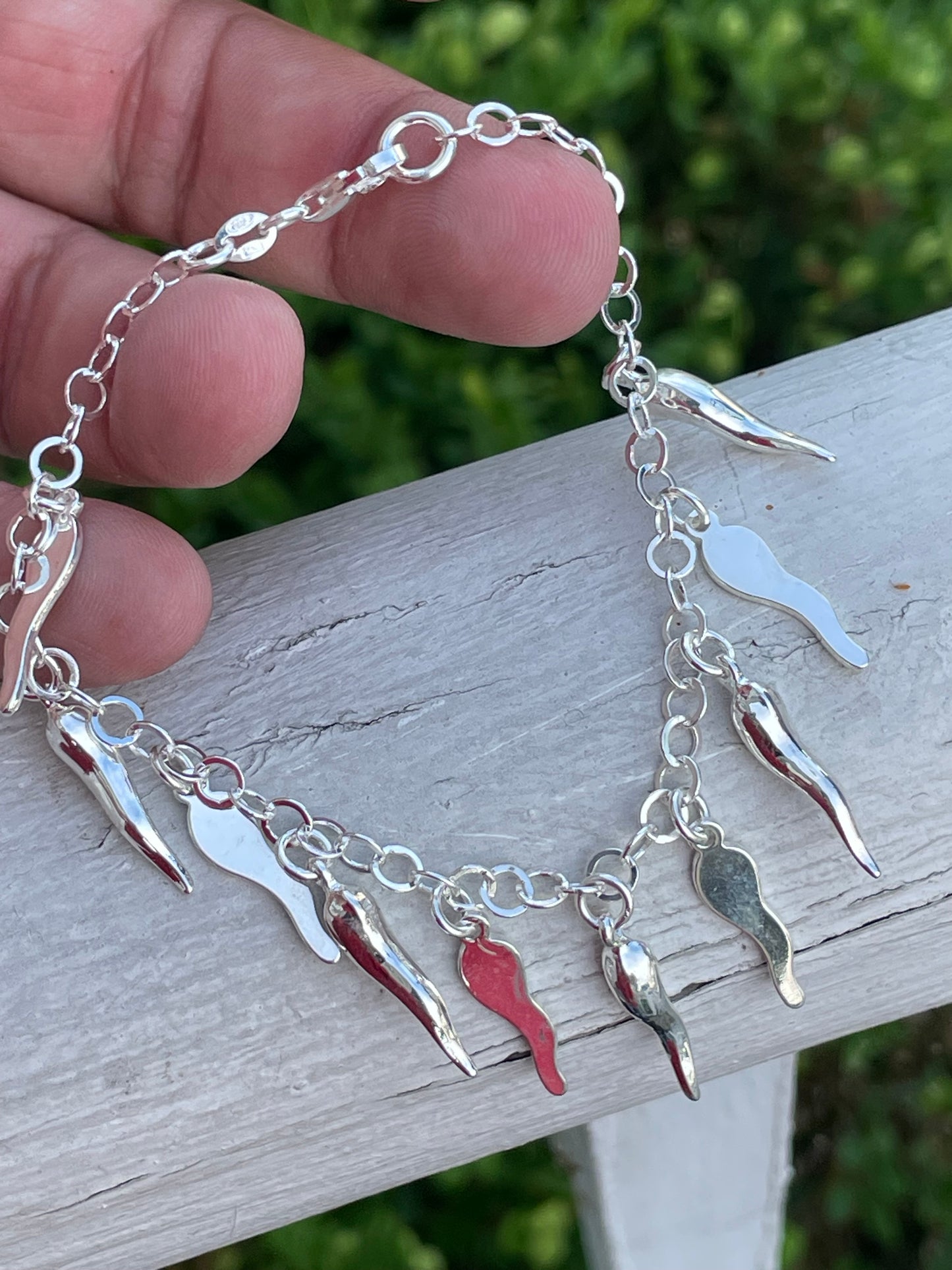 925 Sterling Silver Italian Horn Charm Bracelet