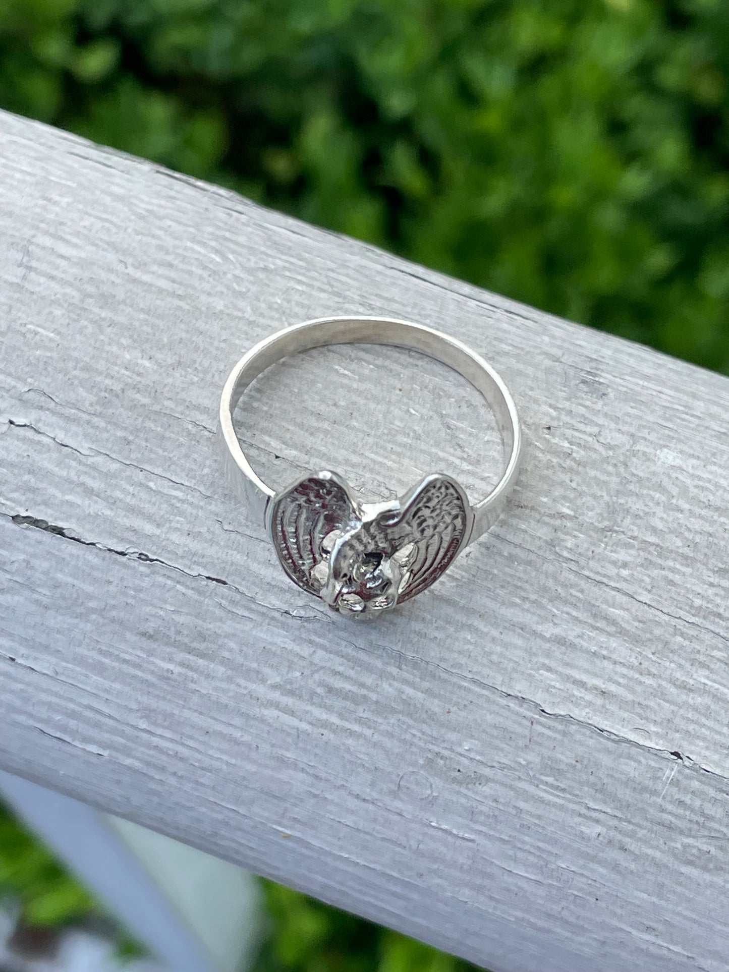 925 Sterling Silver Skull & Eagle Ring Size 12