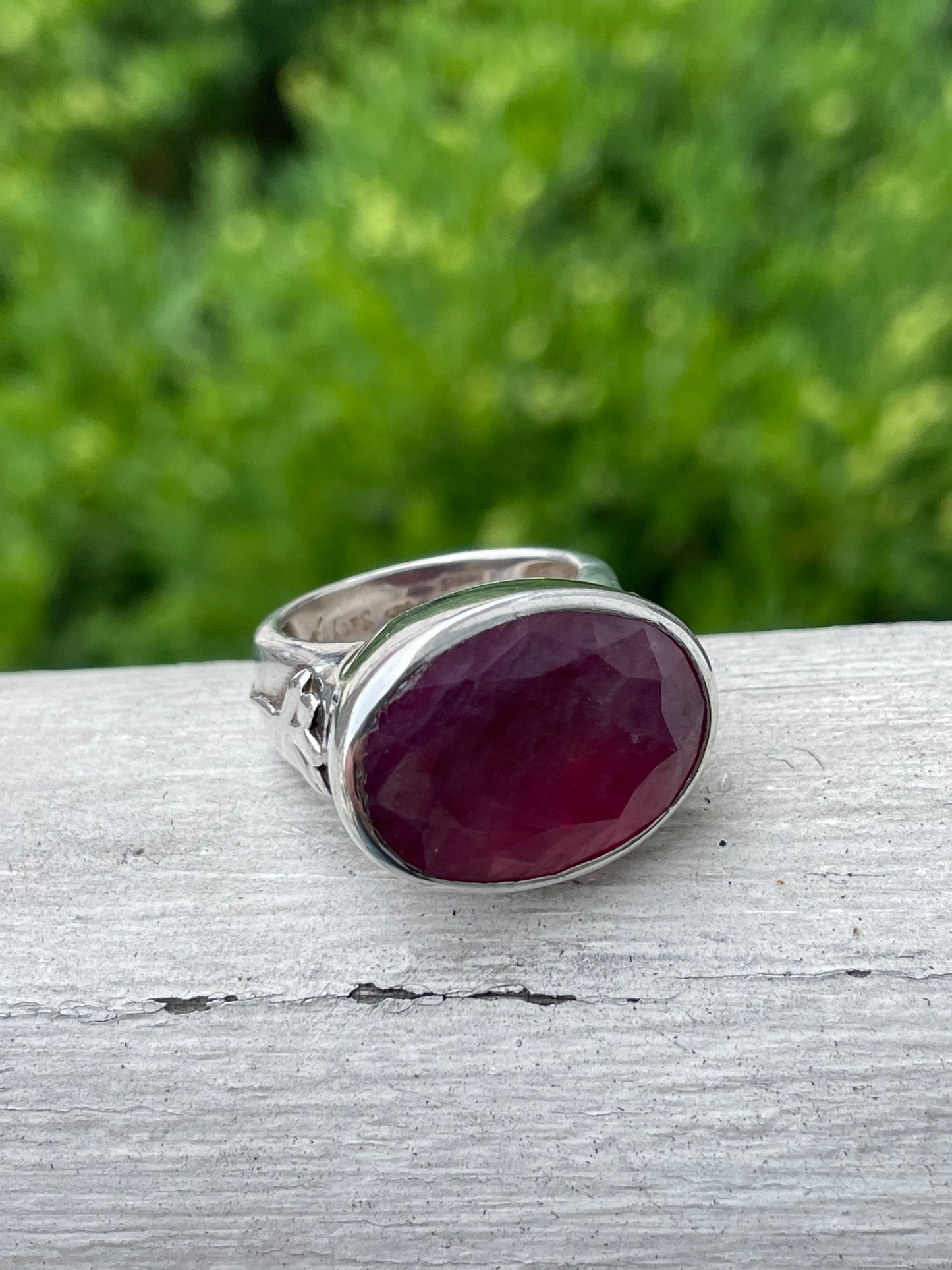 Designer Satya Genuine Ruby 925 Sterling Silver Lotus Ring sz 7