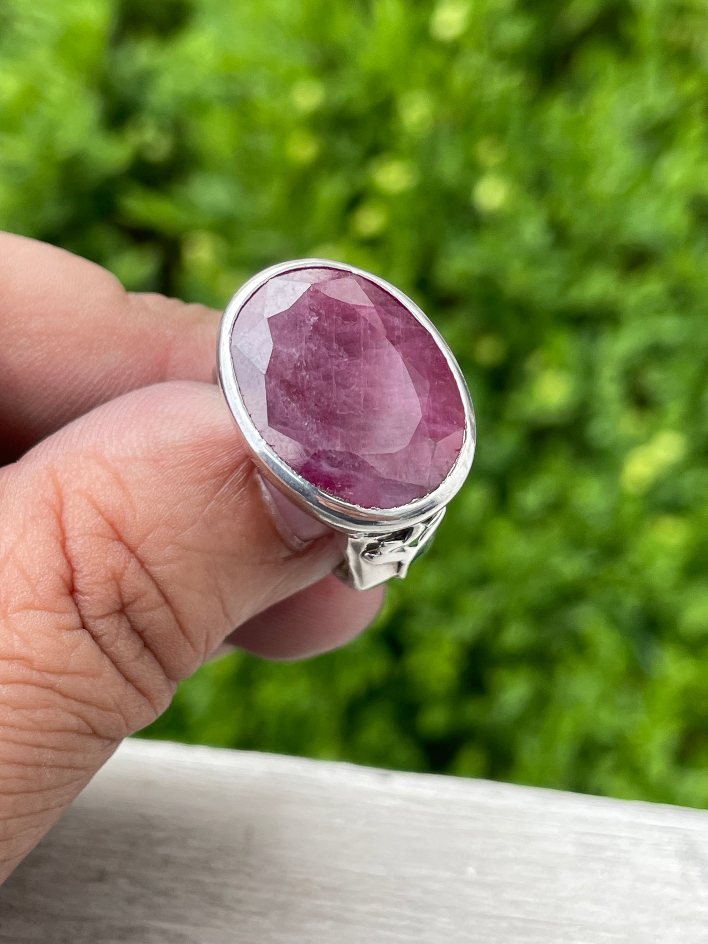 Designer Satya Genuine Ruby 925 Sterling Silver Lotus Ring sz 7