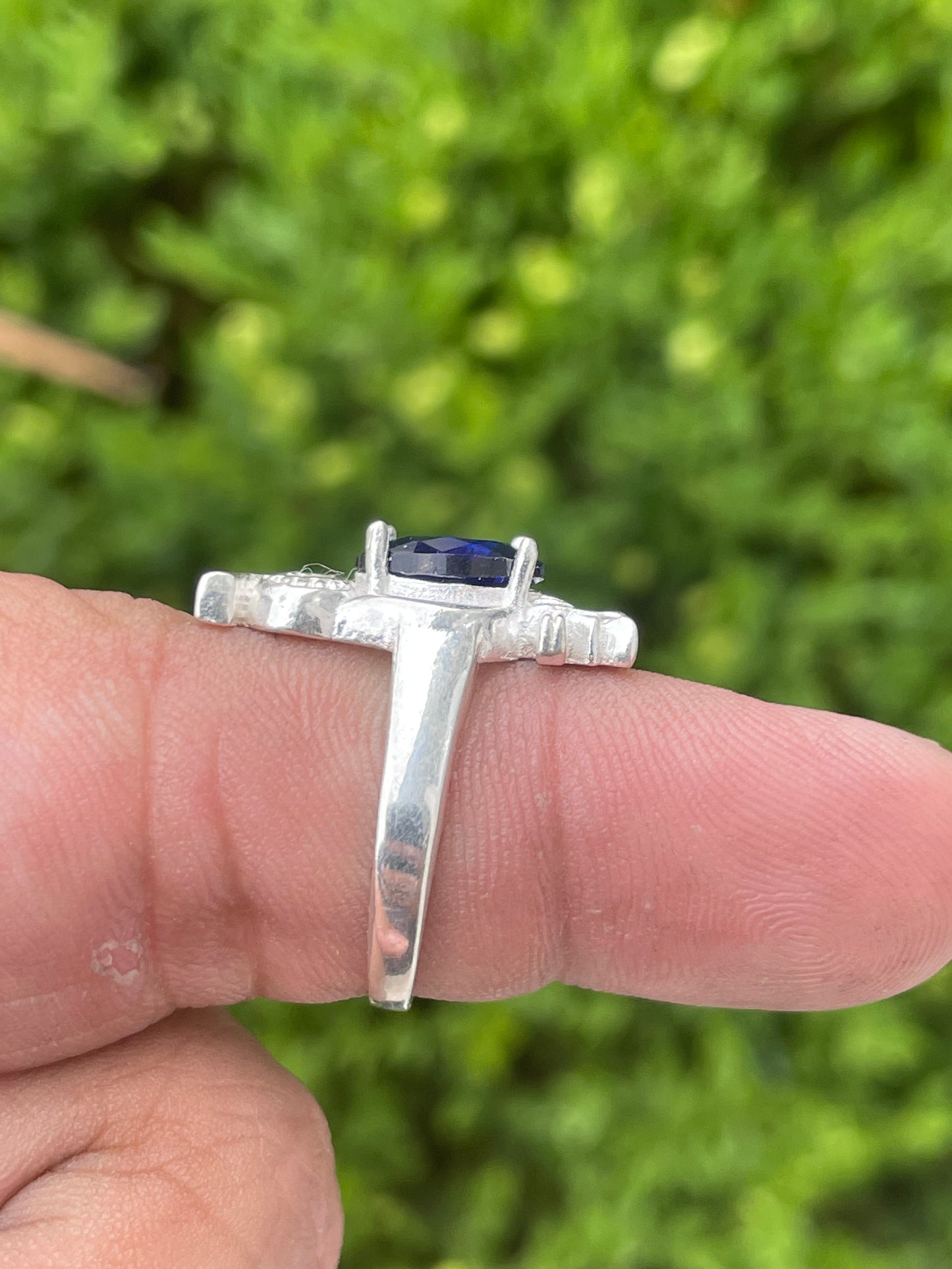 925 Sterling Silver Wise Owl Synthetic Sapphire Ring