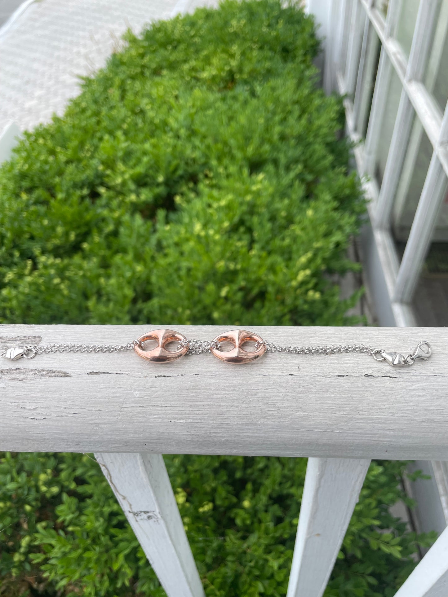 Designer SFG 925 Sterling Silver Rose Vermeil Puff Gucci Link Bracelet