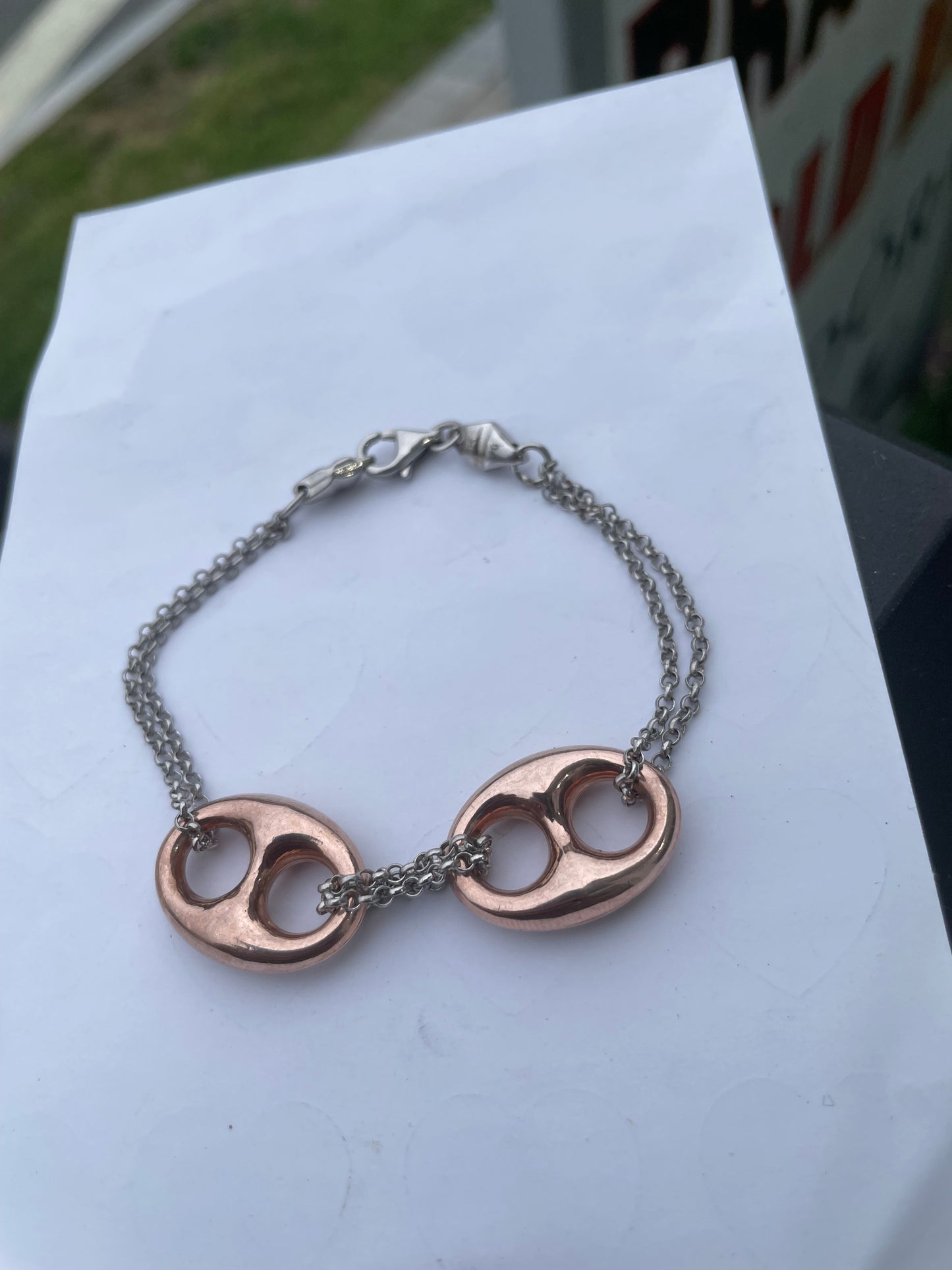 Designer SFG 925 Sterling Silver Rose Vermeil Puff Gucci Link Bracelet