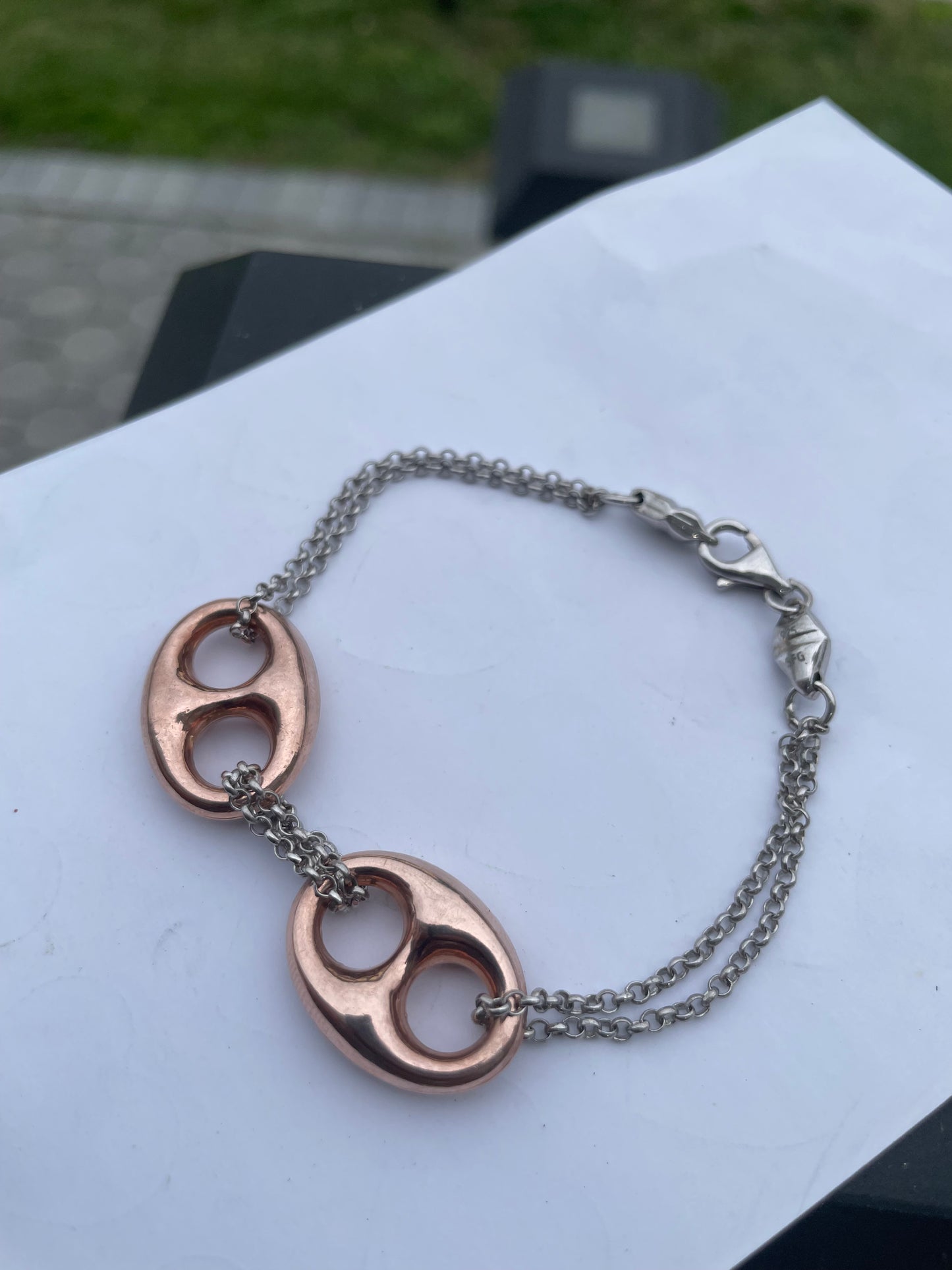 Designer SFG 925 Sterling Silver Rose Vermeil Puff Gucci Link Bracelet