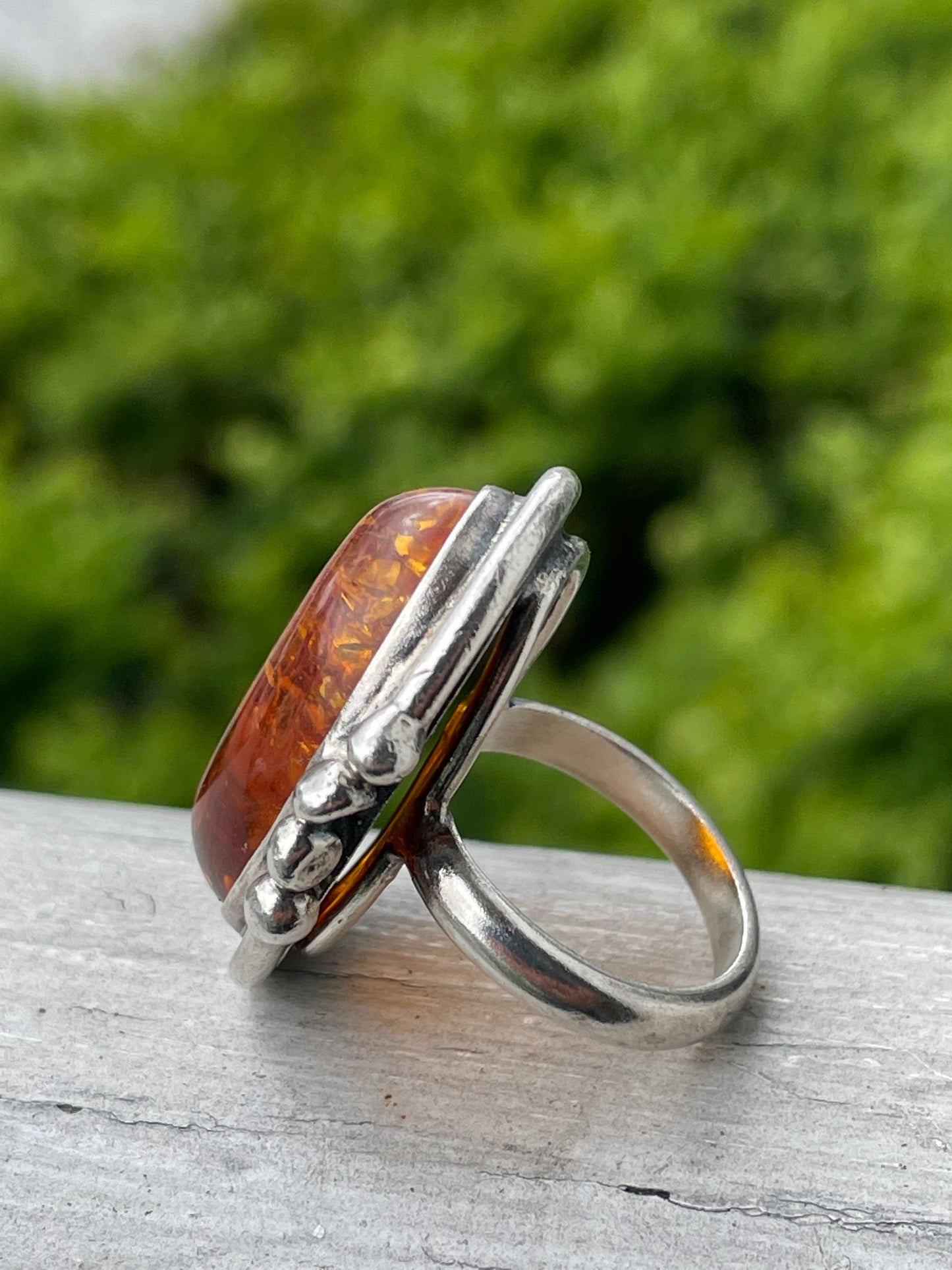 Vintage 925 Sterling Silver Amber ring