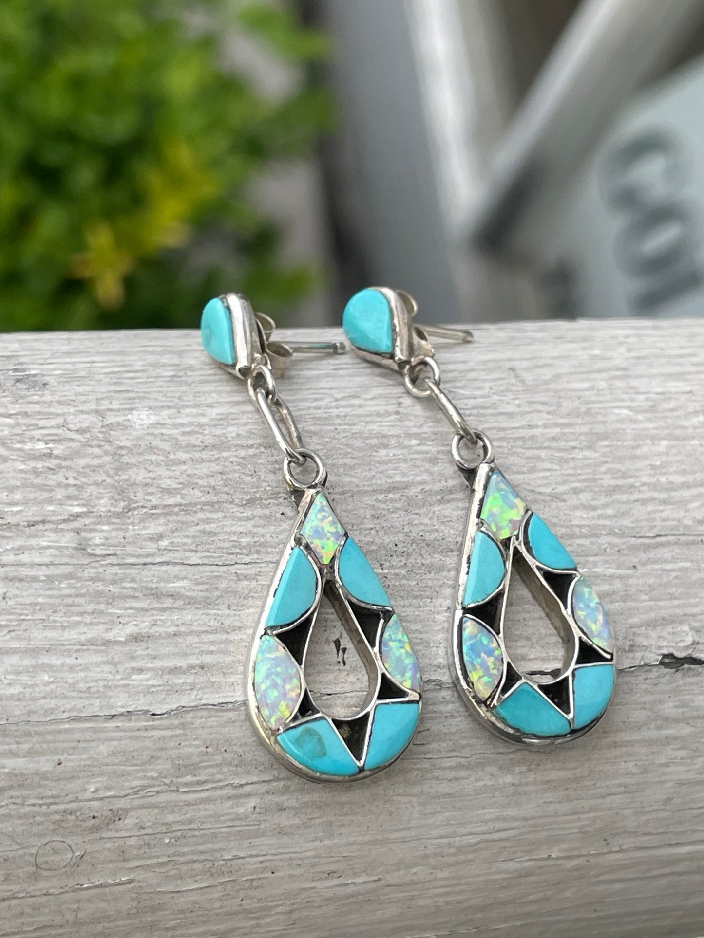 Designer EJB Zuni Handmade Native American 925 Sterling Silver Drop Earrings