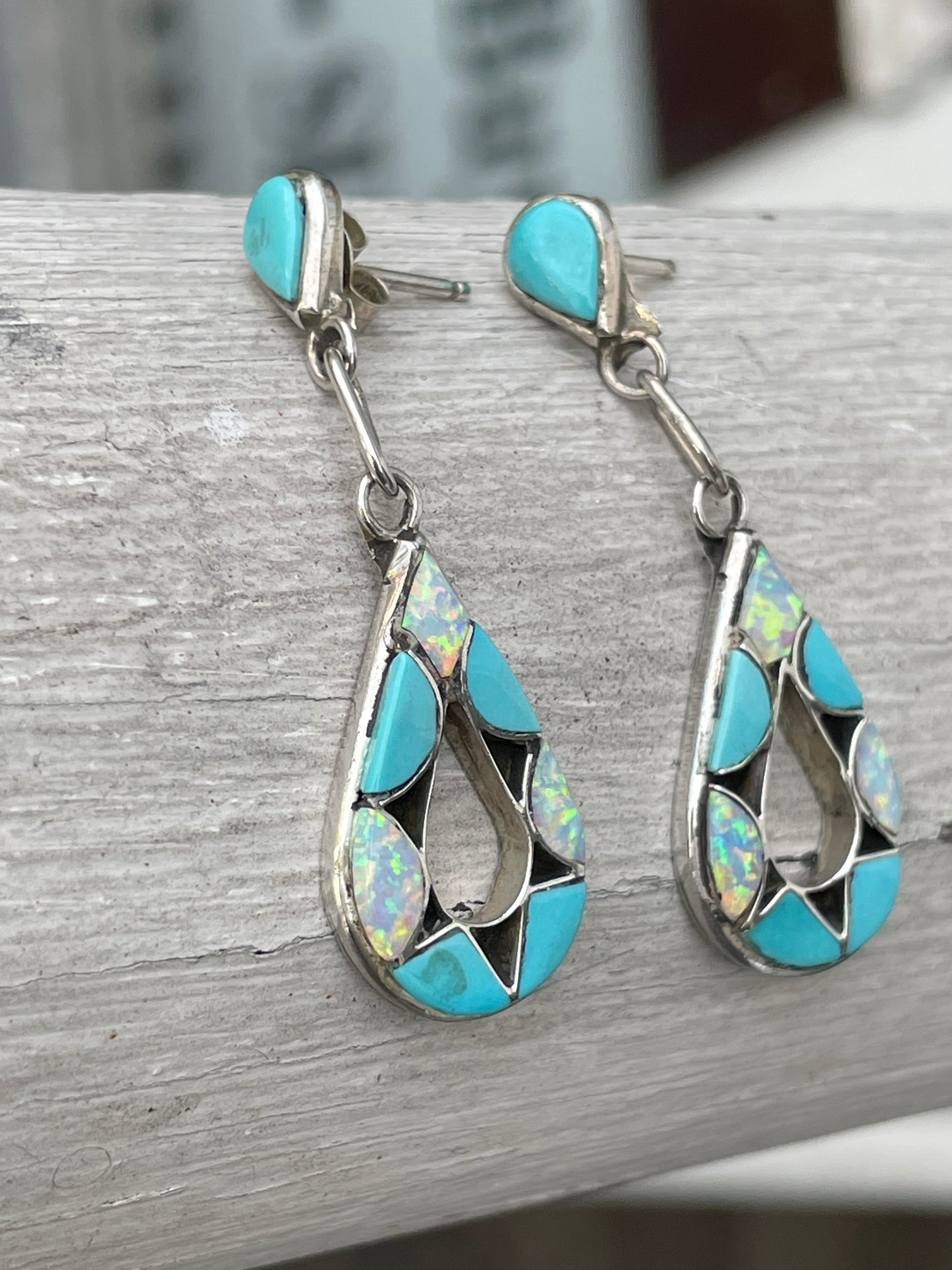 Designer EJB Zuni Handmade Native American 925 Sterling Silver Drop Earrings