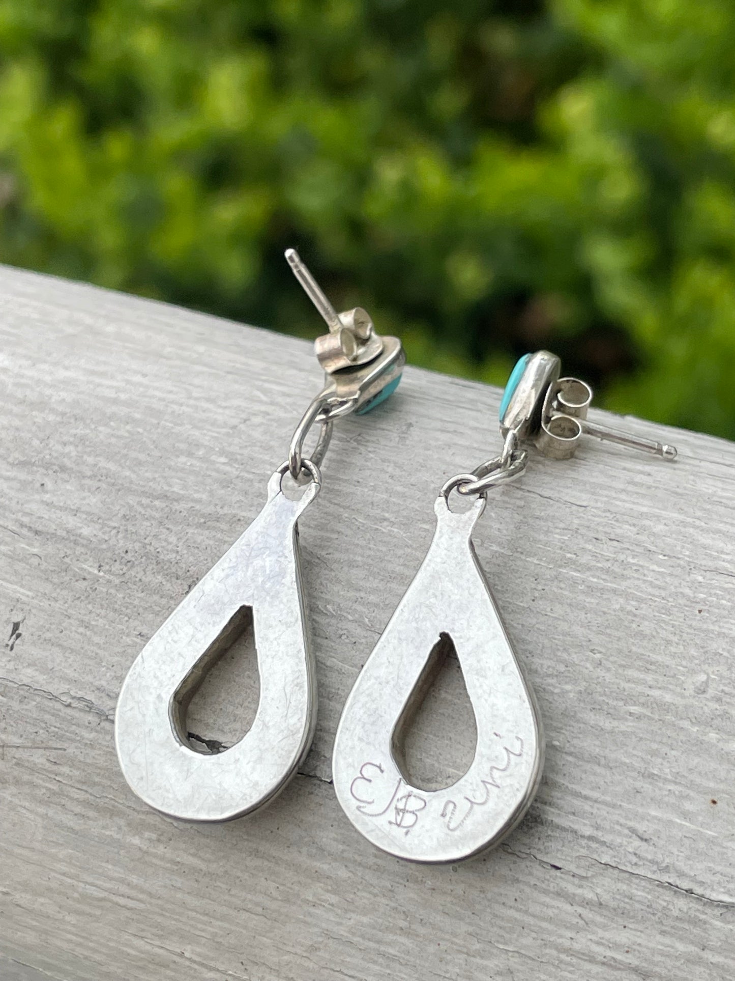 Designer EJB Zuni Handmade Native American 925 Sterling Silver Drop Earrings