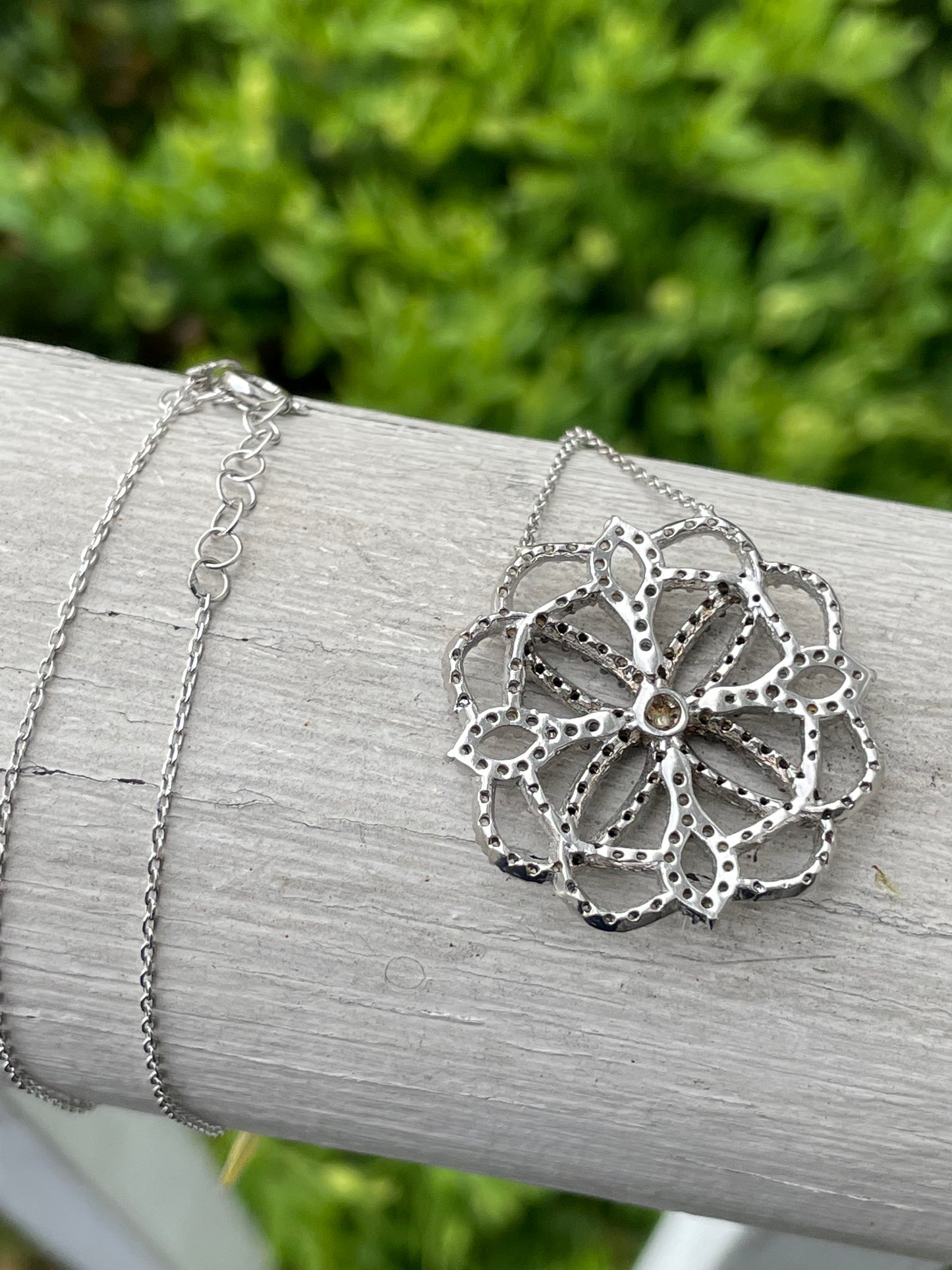 925 Sterling Silver Openwork Black & Clear Zirconia Necklace