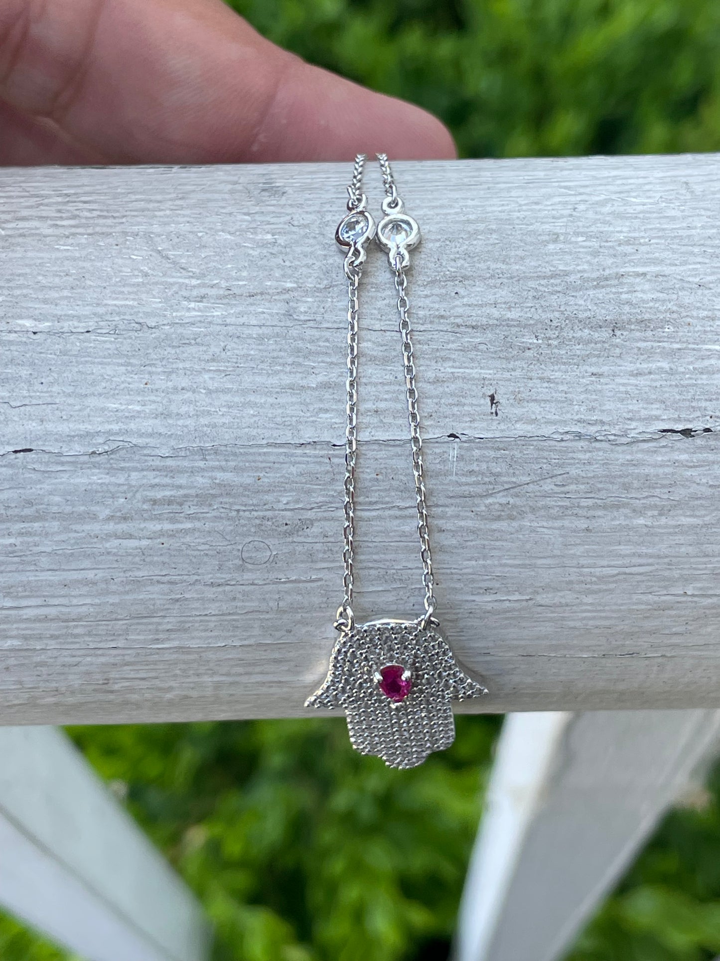 925 Sterling Silver Sparkling Hamsa Necklace