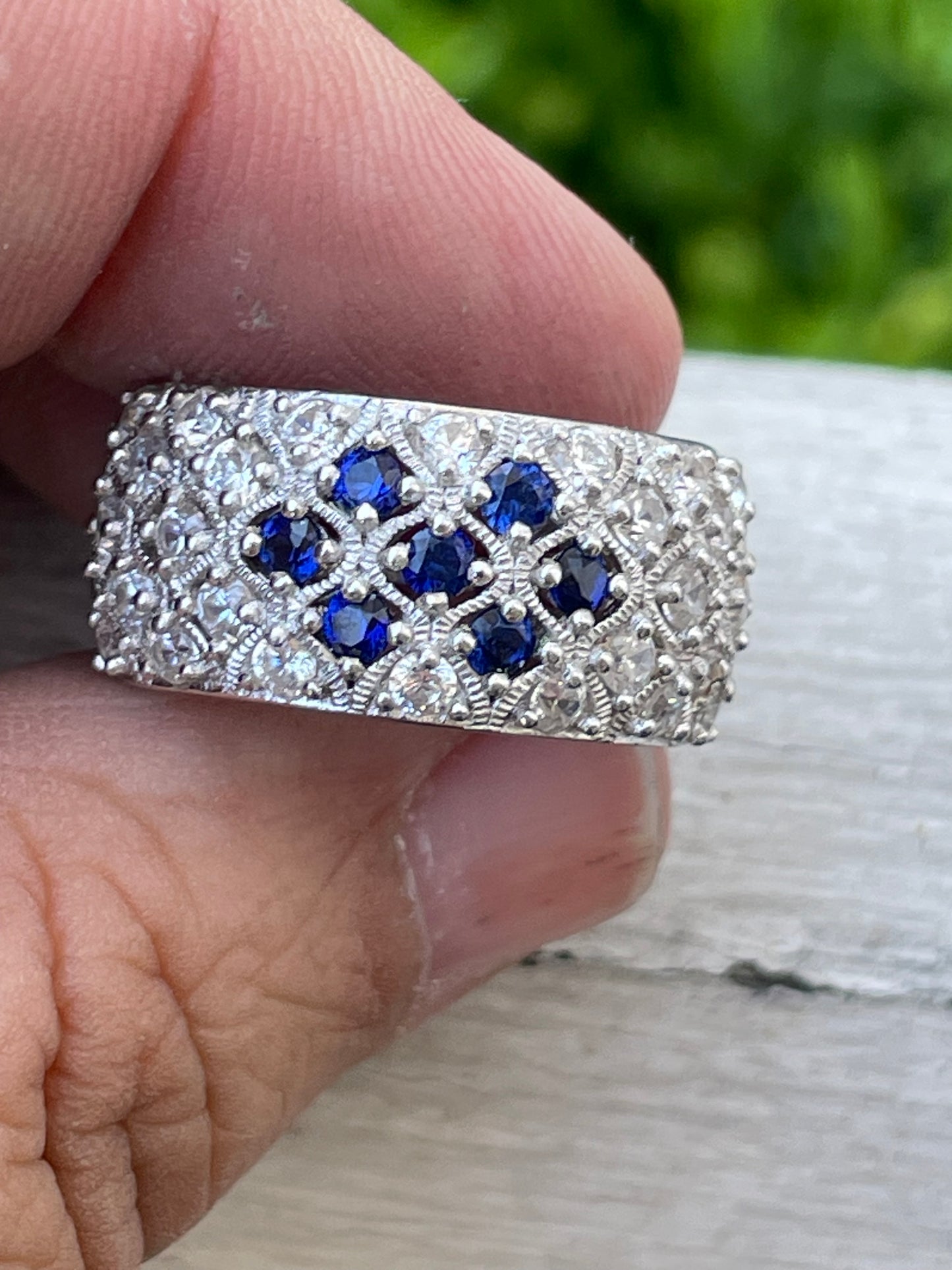 Designer Tacori 925 Sterling Silver Lab Sapphire & Zirconia Ring