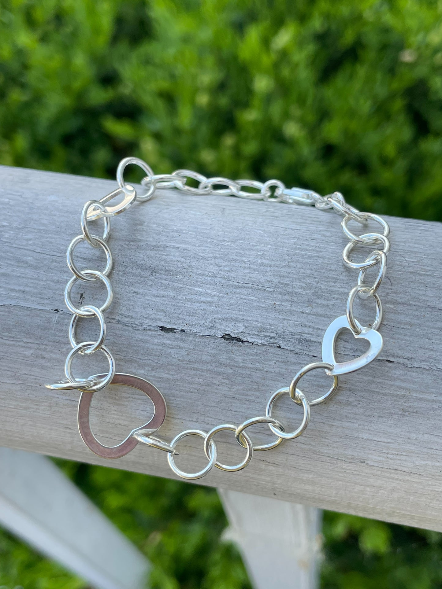 925 Sterling Silver Open Heart Circle Link Bracelet
