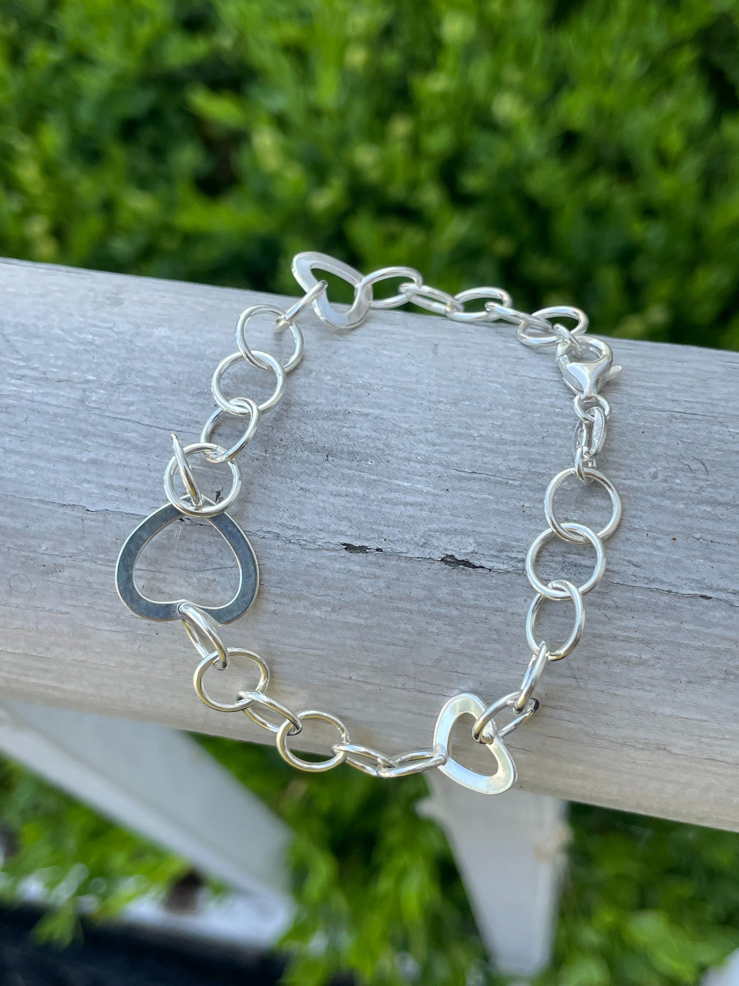 925 Sterling Silver Open Heart Circle Link Bracelet