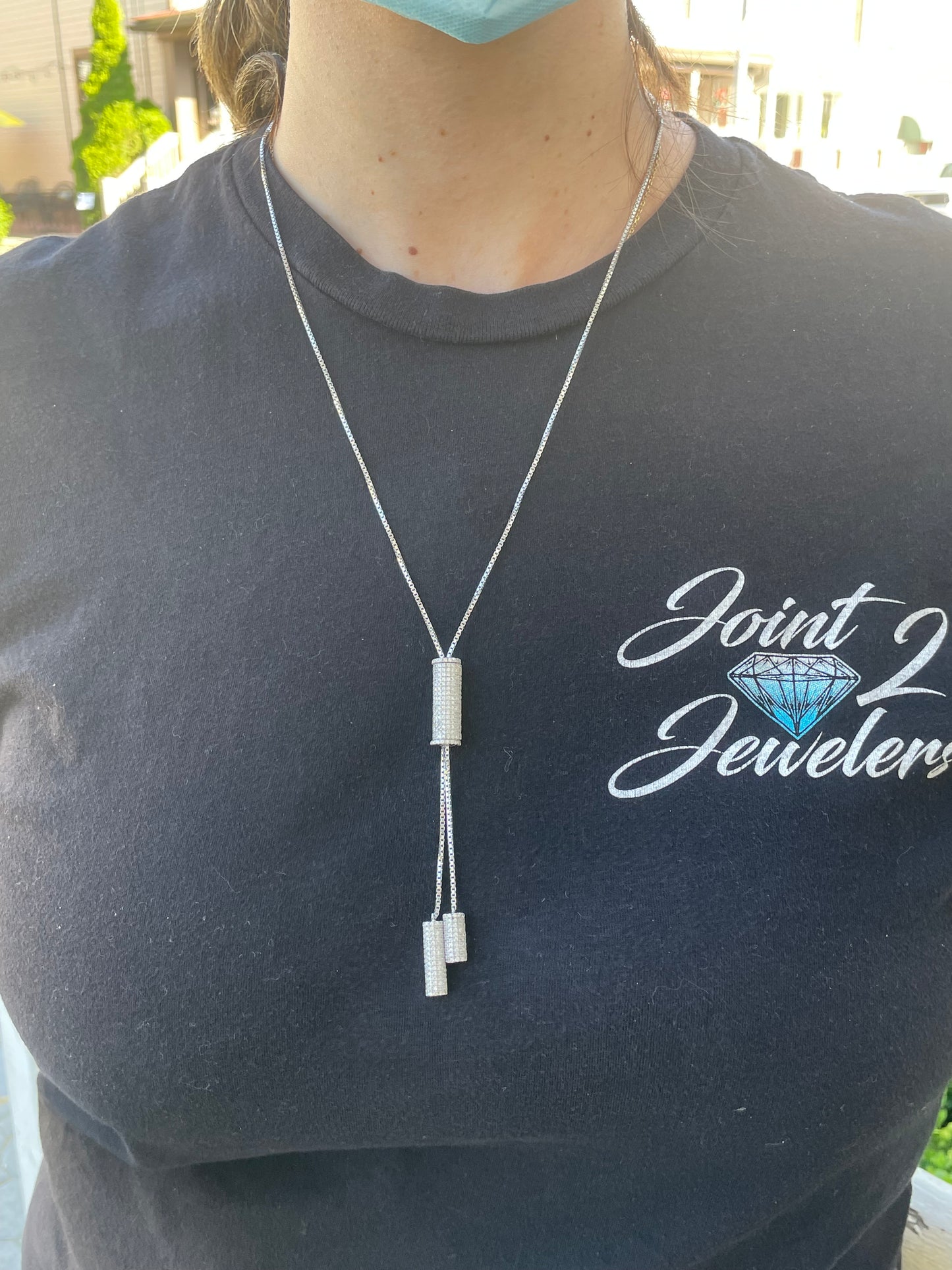 925 Sterling Silver "Sparkling Barrel" Lariat Necklace